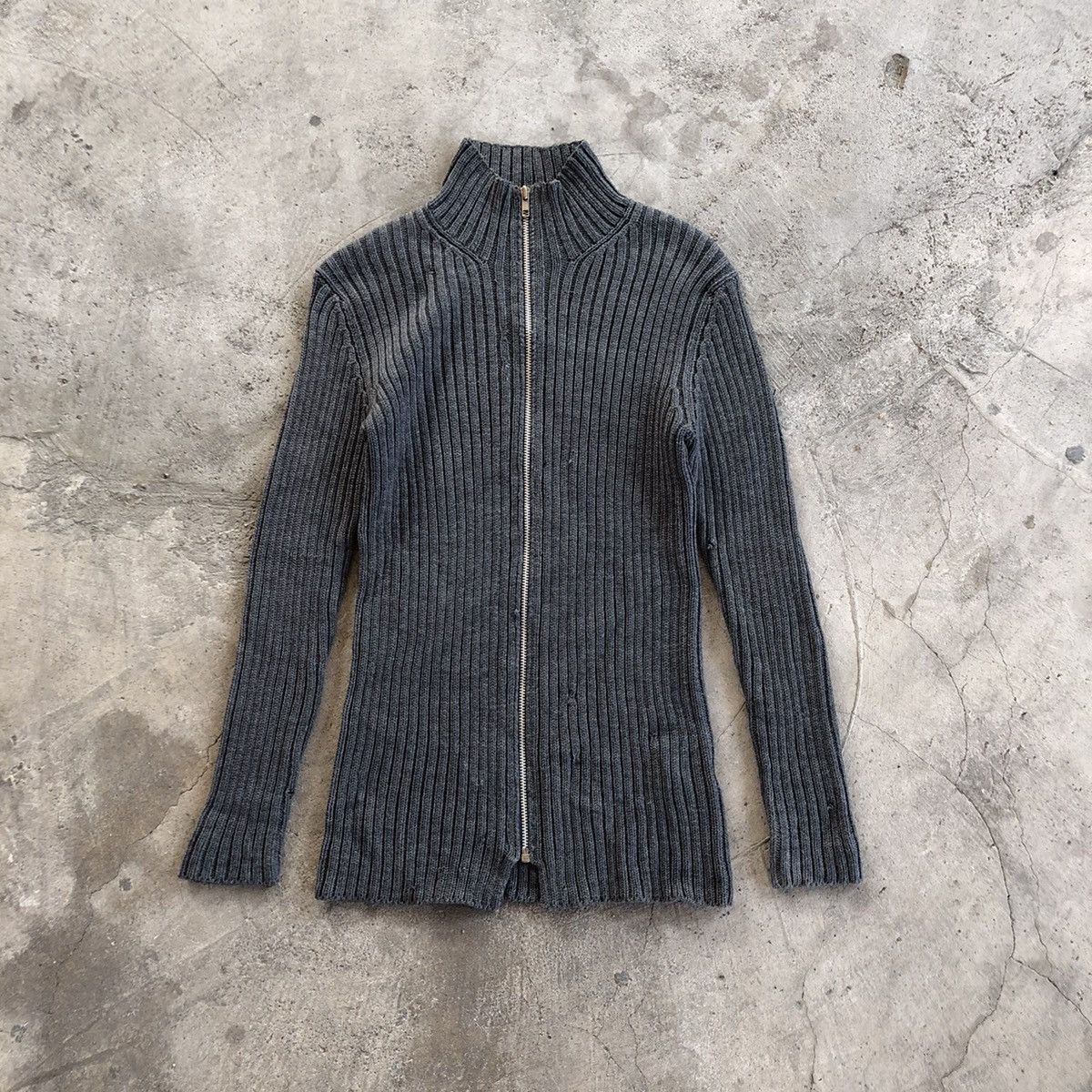 image of Y’S Yohji Yamamoto Stretchable Zipper Wool Sweater in Grey, Women's (Size Small)