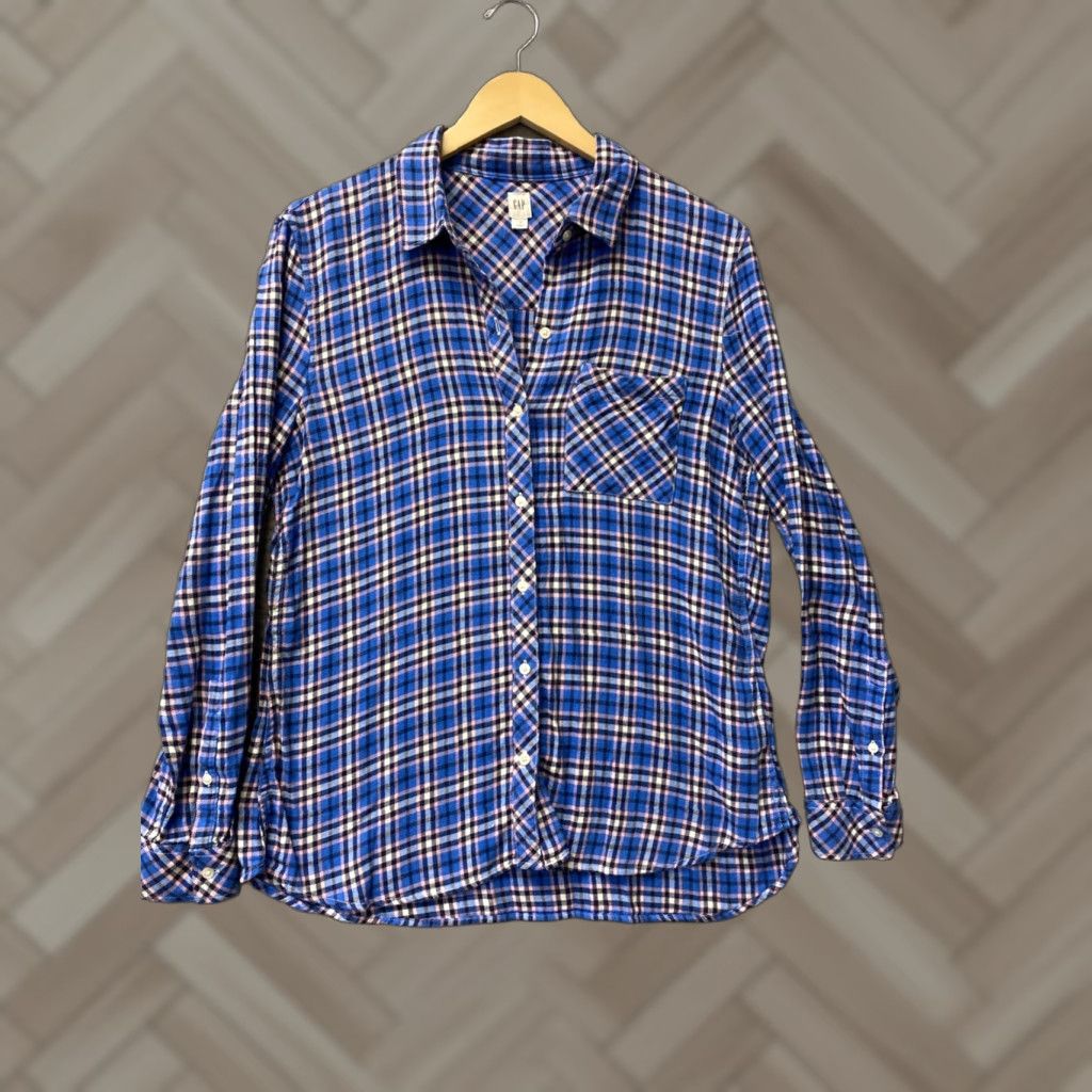 Gap GAP Shirt Women L Multicolor Plaid Cotton-Blend Long Sleeve Top Size L / US 10 / IT 46 - 1 Thumbnail
