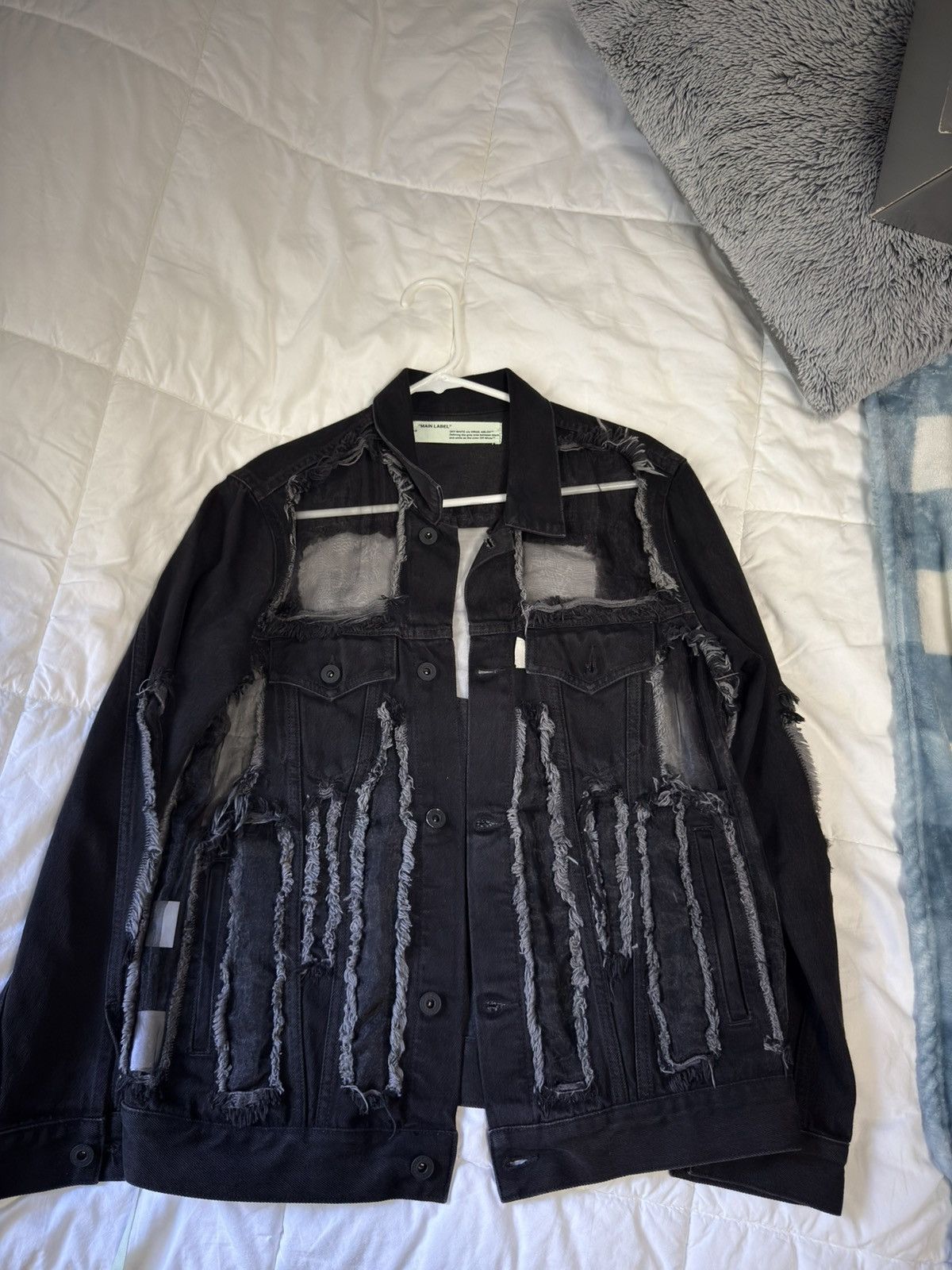 Off-White Off White Black Denim Organza Mesh Panel Frayed Jacket Size US S / EU 44-46 / 1 - 1 Thumbnail