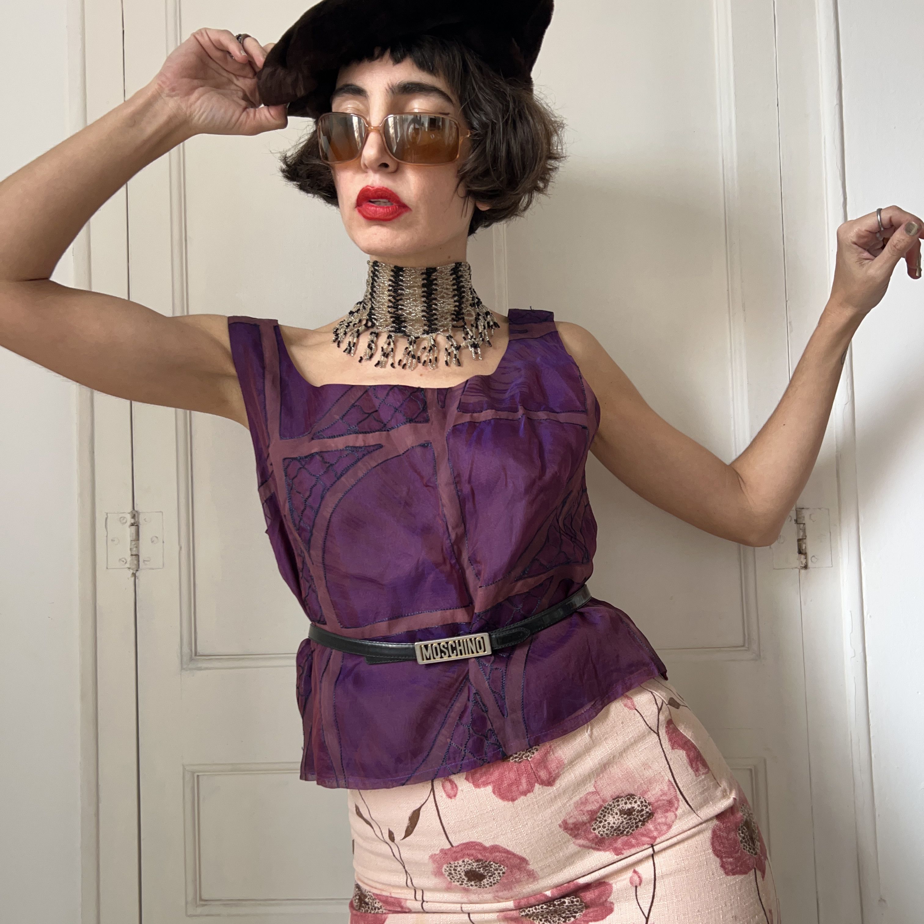 Vintage Vintage Purple Silk Patchwork Crop Top Size XL / US 12-14 / IT 48-50 - 1 Thumbnail