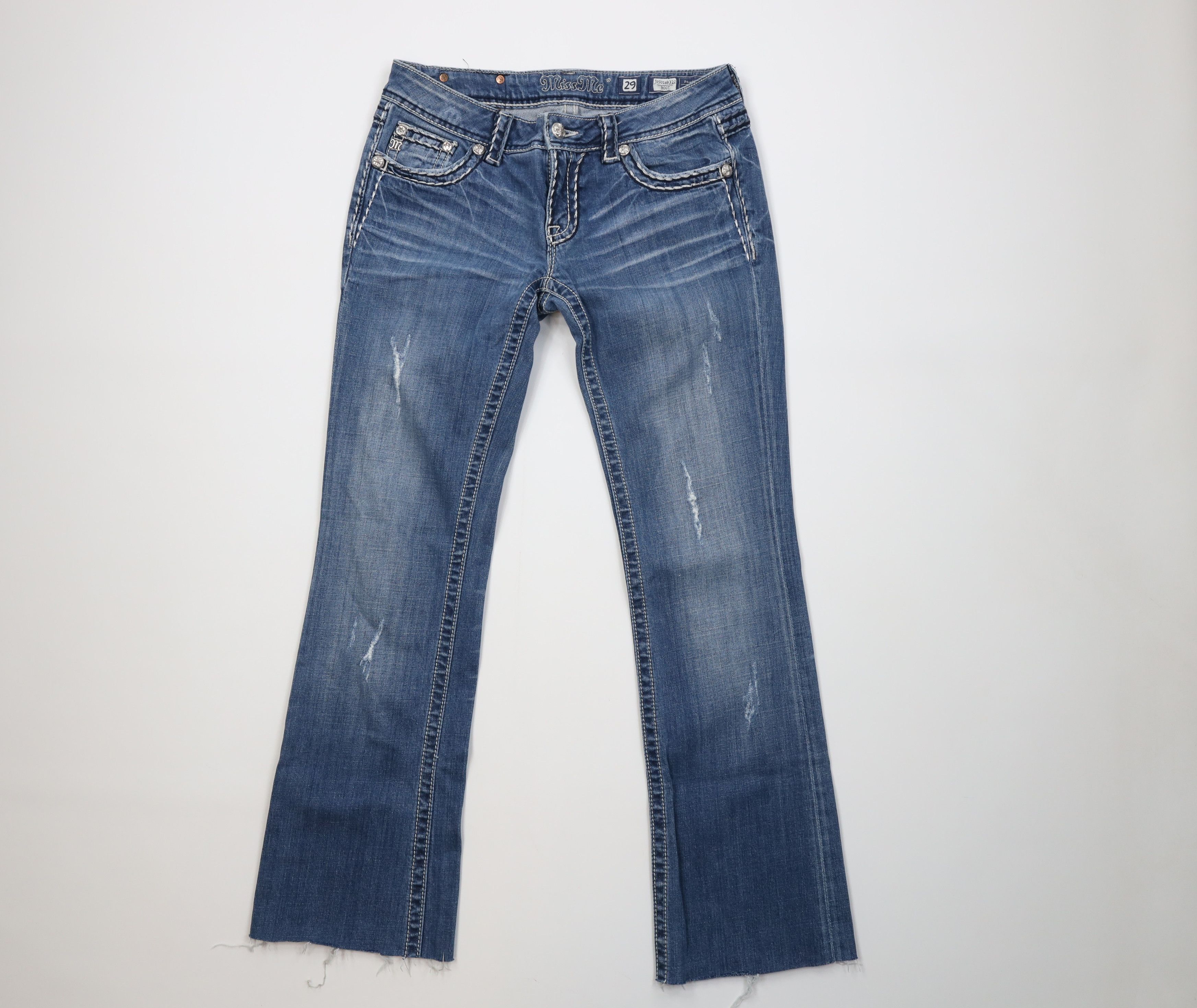 Miss Me Miss Me Thick Stitch Jeweled Stretch Boot Cut Denim Jeans Size 29" - 1 Thumbnail
