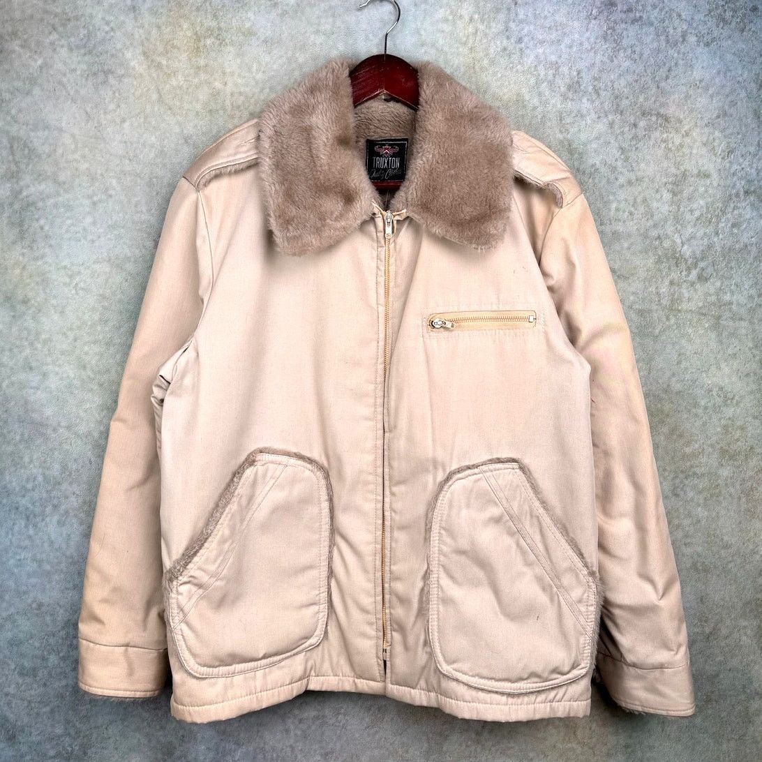 Vintage VTG 70s Pilots Jacket Sz L Beige Tan Faux Fur Full Zip Size US L / EU 52-54 / 3 - 1 Thumbnail