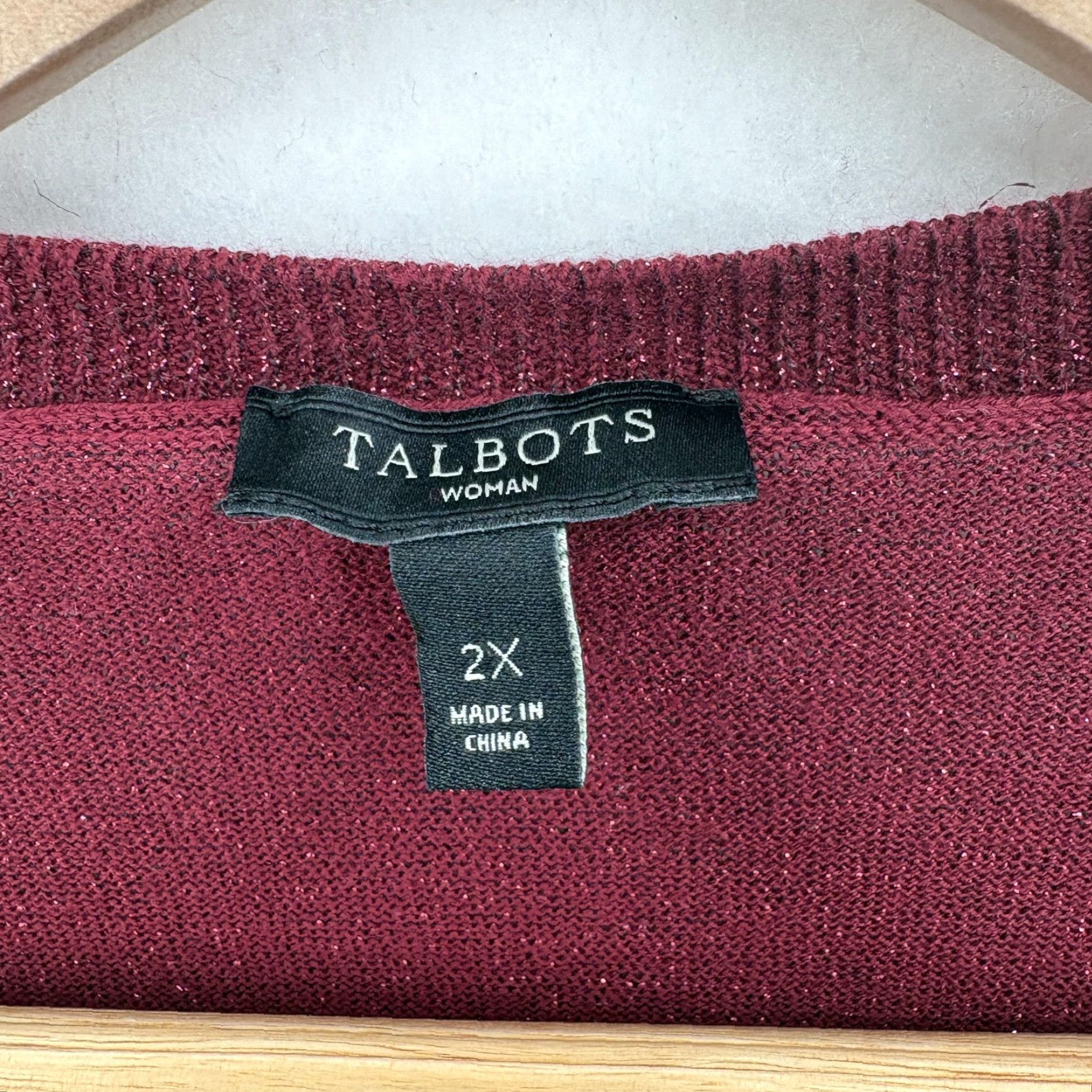 Talbots VINTAGE Talbots Cardigan Sweater Womens 2X Burgundy Metallic Button Up Sparkle Holiday Size XXL / US 16-18 / IT 52-54 - 4 Thumbnail