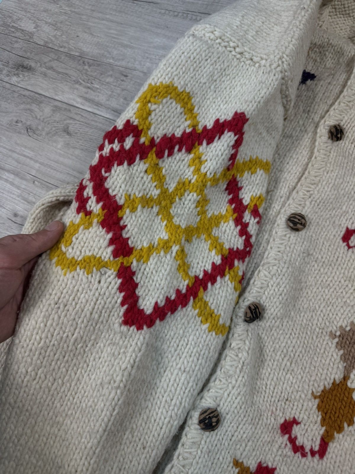 Handmade Pachamama Vintage Handmade Knitted Wool Patterned Cardigan Size US L / EU 52-54 / 3 - 5 Thumbnail