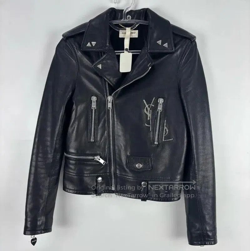 Yves Saint Laurent YSL Women's Black Leather Moto Jacket . Size XS / US 0-2 / IT 36-38 - 1 Thumbnail