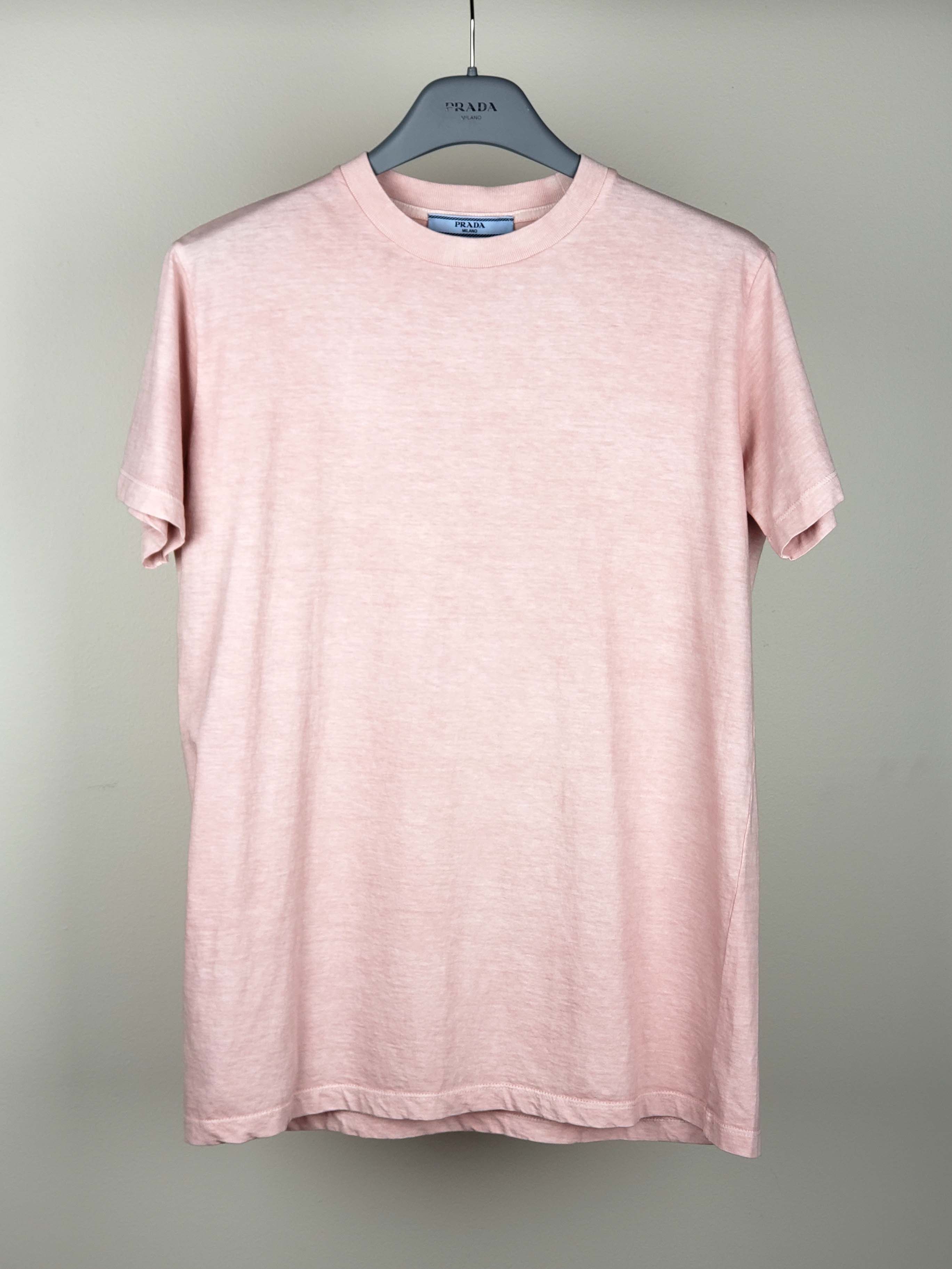 Prada Pink Cotton Logo Patch T-Shirt Large Size L / US 10 / IT 46 - 1 Thumbnail