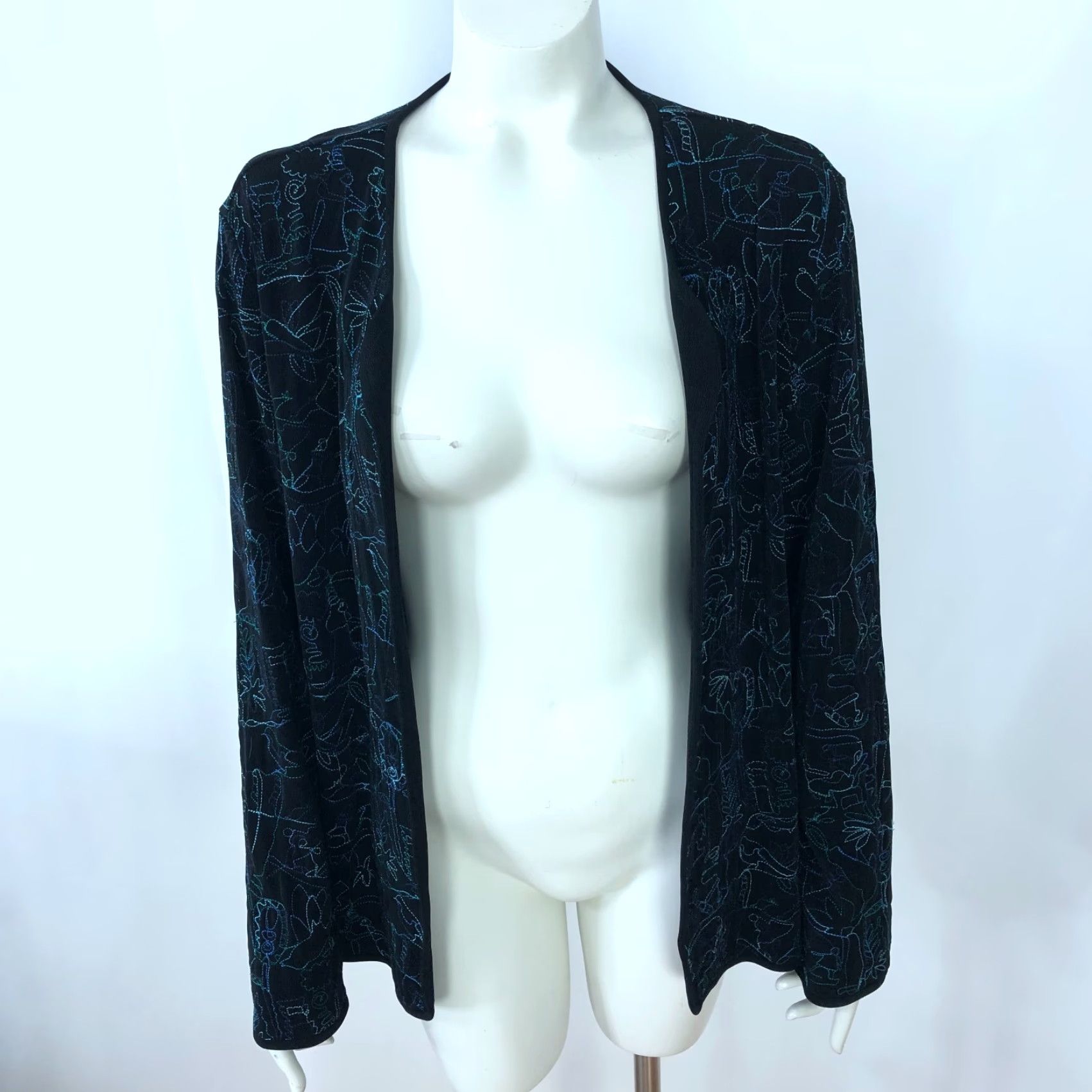 Vintage Chico's Travelers 2 Acetate Slinky Open Front Cardigan Black Blue MINT Cardigan Women's Regular XS? Size XS / US 0-2 / IT 36-38 - 2 Thumbnail