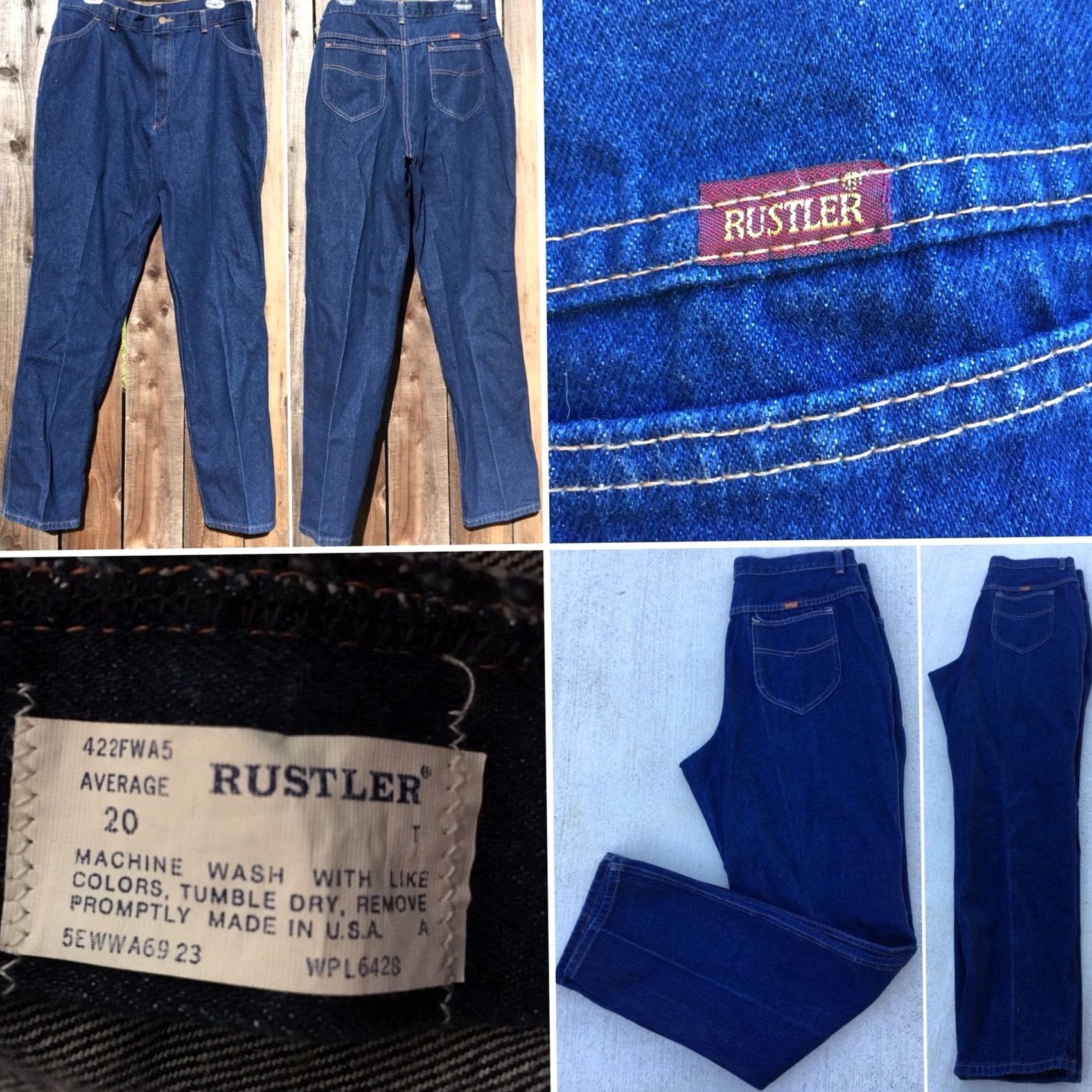 Vintage VINTAGE Rustler Jeans High Waist Tapered Leg 20 Made In USA 34 1/2” Waist Blue Denim Cowboy Mom 1980s Womens Size 42" / US 20 - 3 Thumbnail