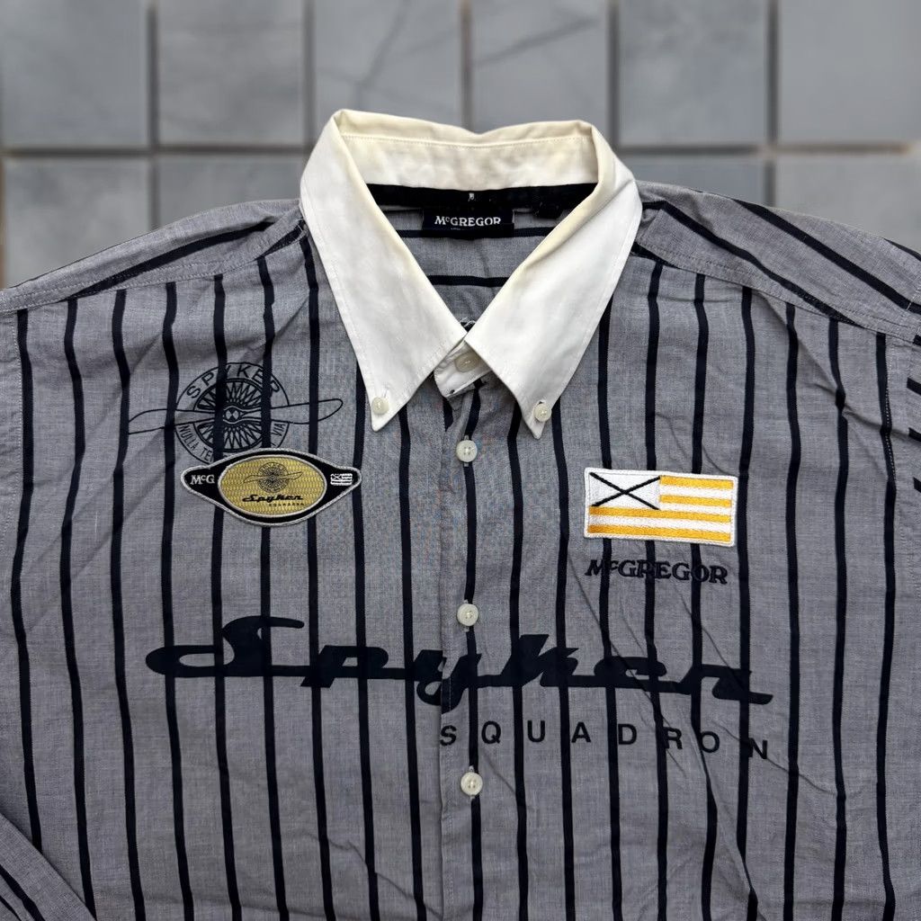 McGregor McGregor Shirt Mens XL Gray Navy Striped Button-Down Cotton Knit Embroidered Patches 24 Size US XL / EU 56 / 4 - 1 Thumbnail