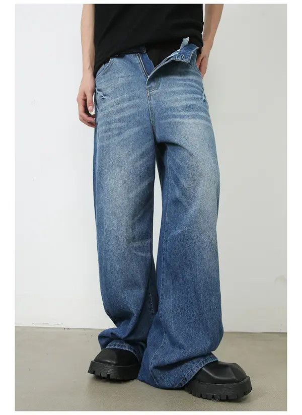 Japanese Brand Lightning pattern washed men's American retro loose jeans Size US 34 / EU 50 - 3 Thumbnail