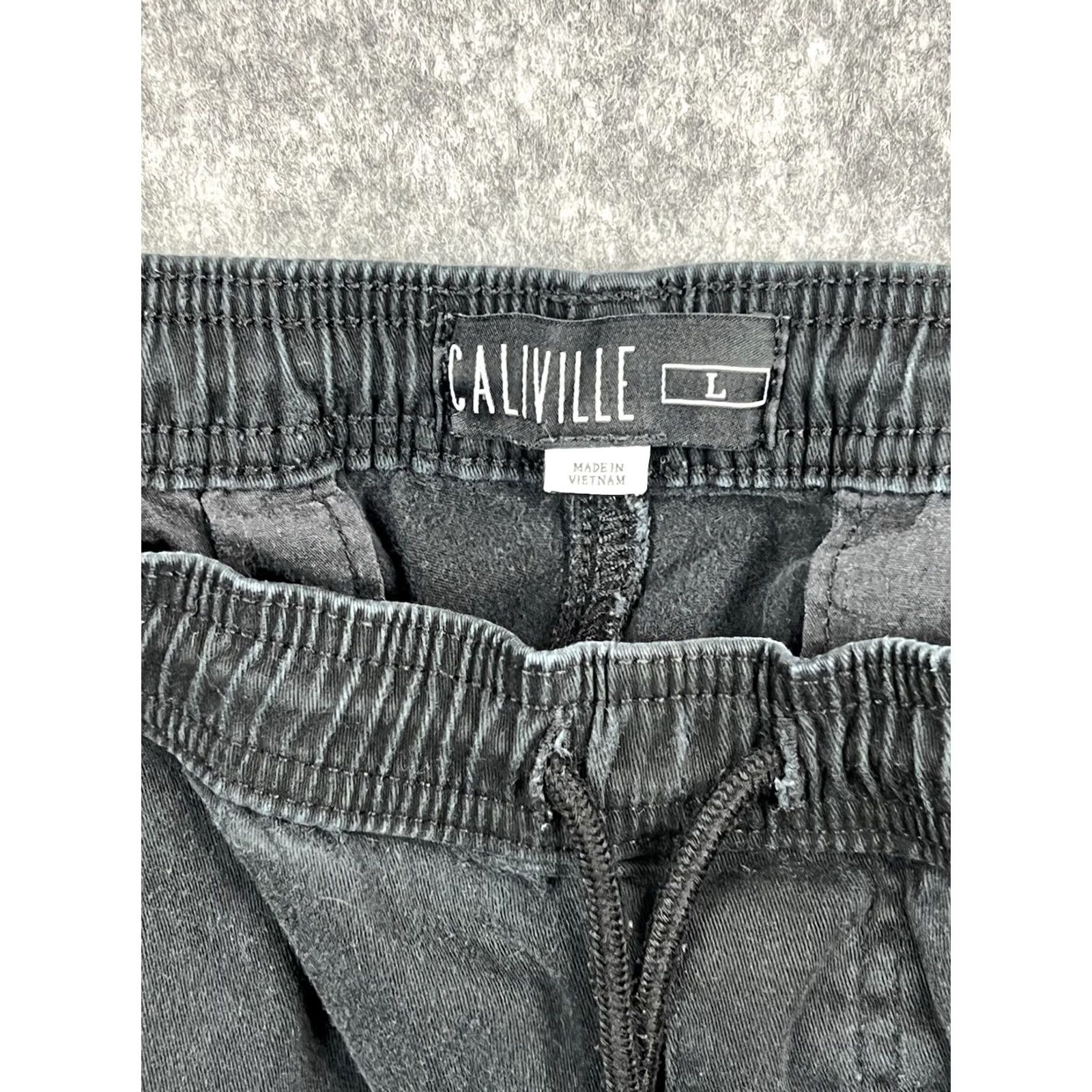 Vintage Caliville Mens Large Black Lightweight Distressed Joggers Outdoor Activewear Athletic Zip Pocket Pockets Elastic Waist 27in Inseam — Size L Mens Size US 33 - 4 Thumbnail