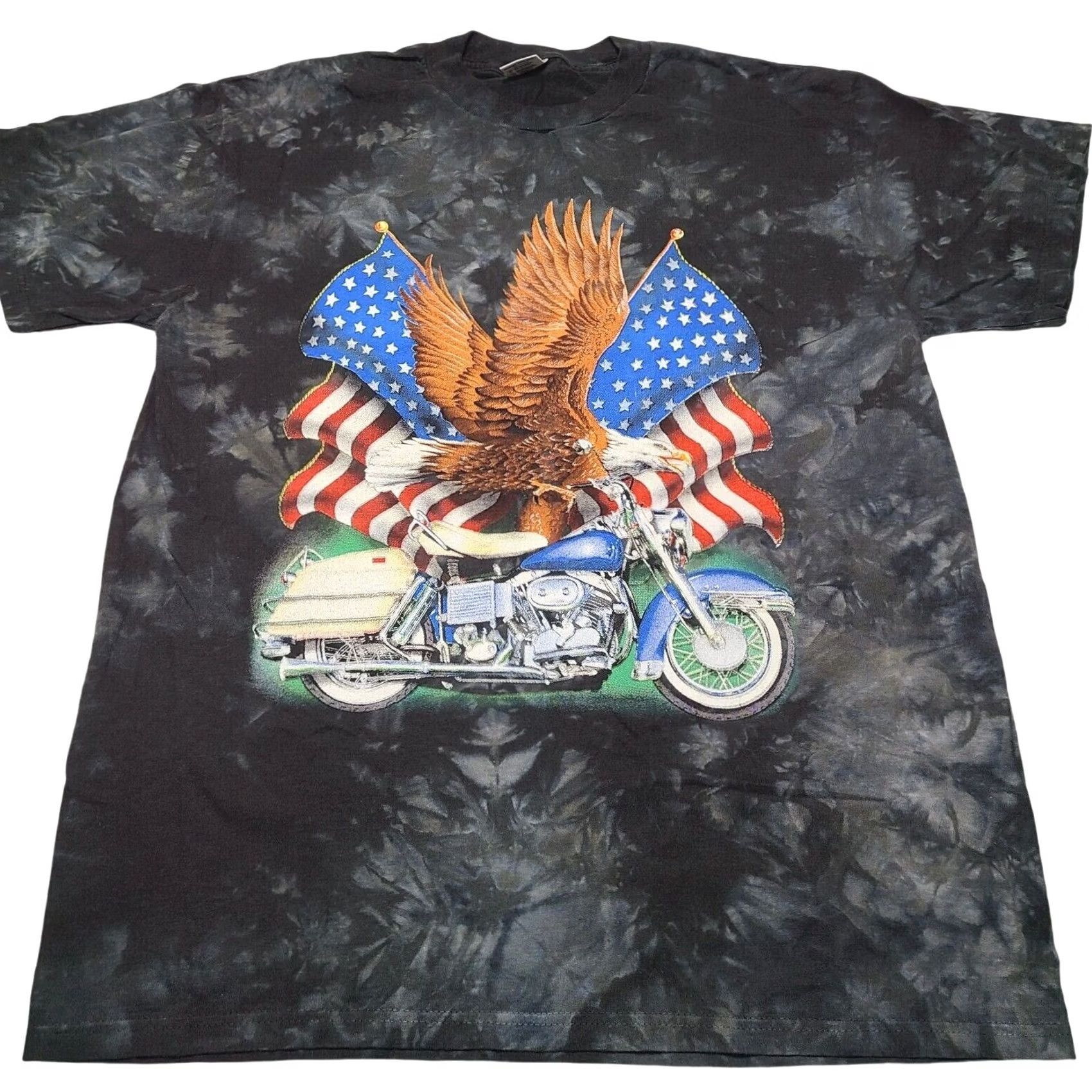 Delta VINTAGE Back To Earth Shirt American Eagle Motorcycle Nature Tie Dye Size M Black Logo Graphic Print Mens Motorcycle Tie Dye 90s Size US M / EU 48-50 / 2 - 2 Thumbnail