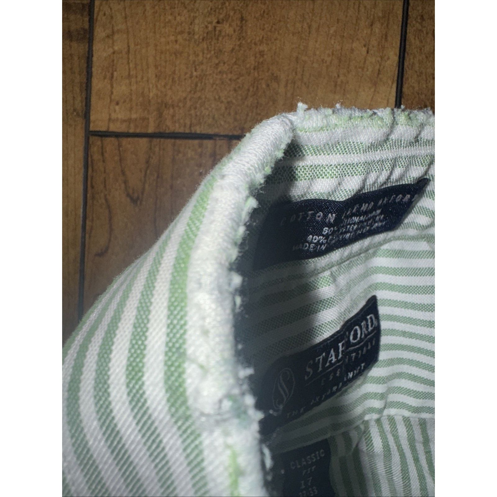 Stafford × Vintage Strafford Striped Oxford Shirt 17 32-33 Green Distressed Size US M / EU 48-50 / 2 - 5 Thumbnail