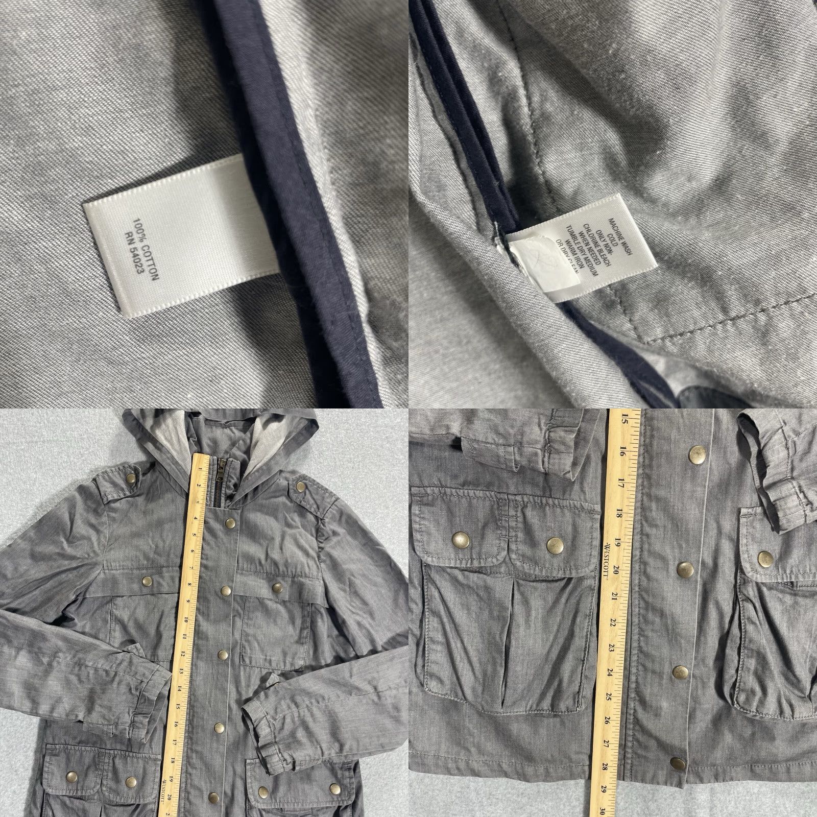 Banana Republic Banana Republic Jacket Chambray Hooded Coat XS Womens Full Zip Pockets Gray Military Style 90s Size XS / US 0-2 / IT 36-38 - 10 Thumbnail