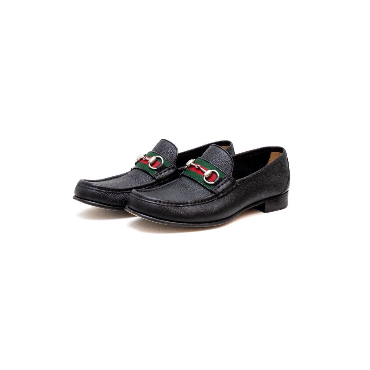 Designer × Gucci WEB Horse-bit Black Pebbled Leather Loafers Men’s Size 9.5us Size US 9.5 / EU 42-43 - 4 Thumbnail