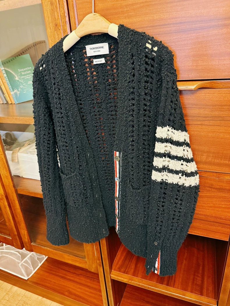 Thom Browne Thom Browne Black Cable Knit Cardigan Sweater - dmc Size US M / EU 48-50 / 2 - 1 Thumbnail