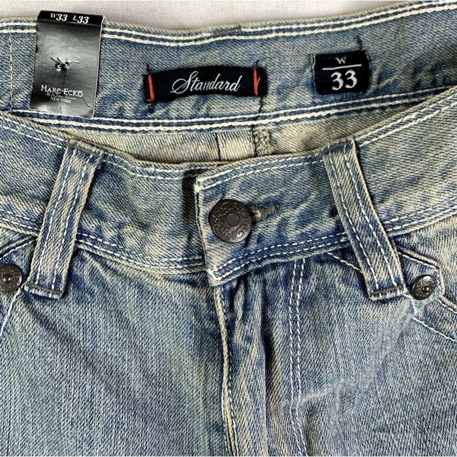 Marcs VINTAGE Marc Ecko Jeans Men's 33x33 Blue Embroidered Y2K Fits 32x32 NWT Size US 33 - 5 Thumbnail