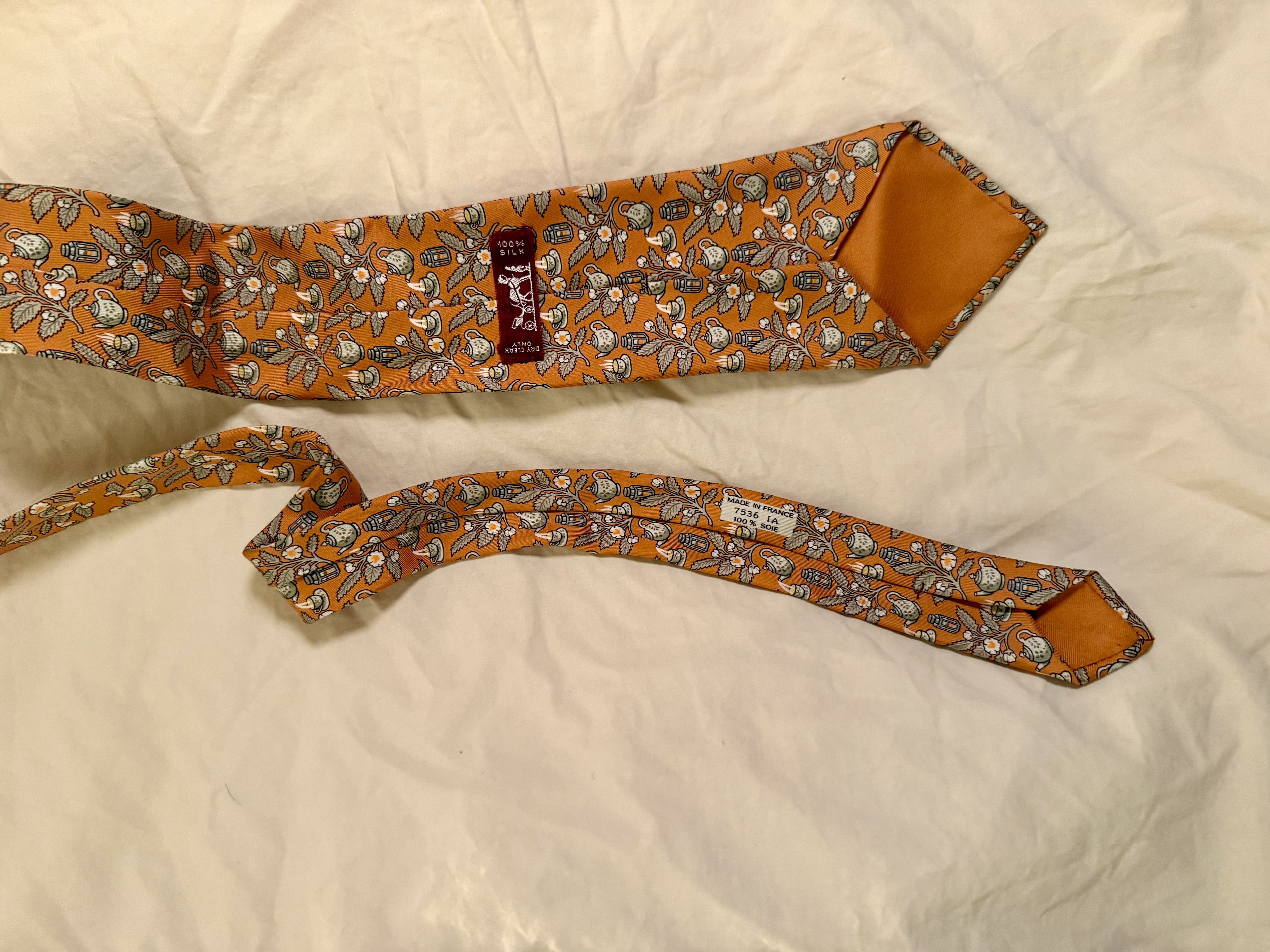 Hermes Hermès Orange Silk Tie Teapot Lantern Print 7536 EA Size ONE SIZE - 4 Thumbnail