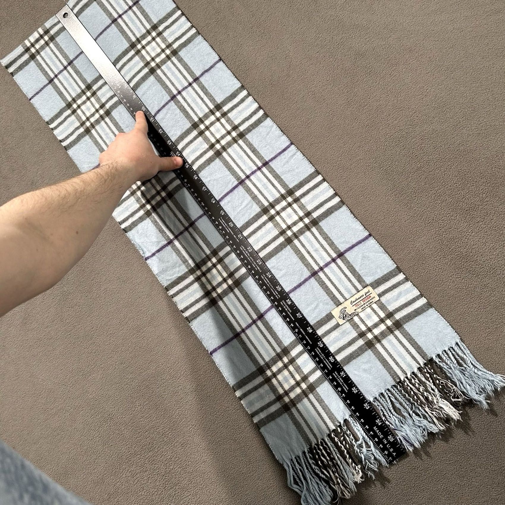 Vintage Italy Design Scarf Women Plaid 66x12 Blue Winter Fringe Cashmere Feel EUC Size ONE SIZE - 5 Thumbnail