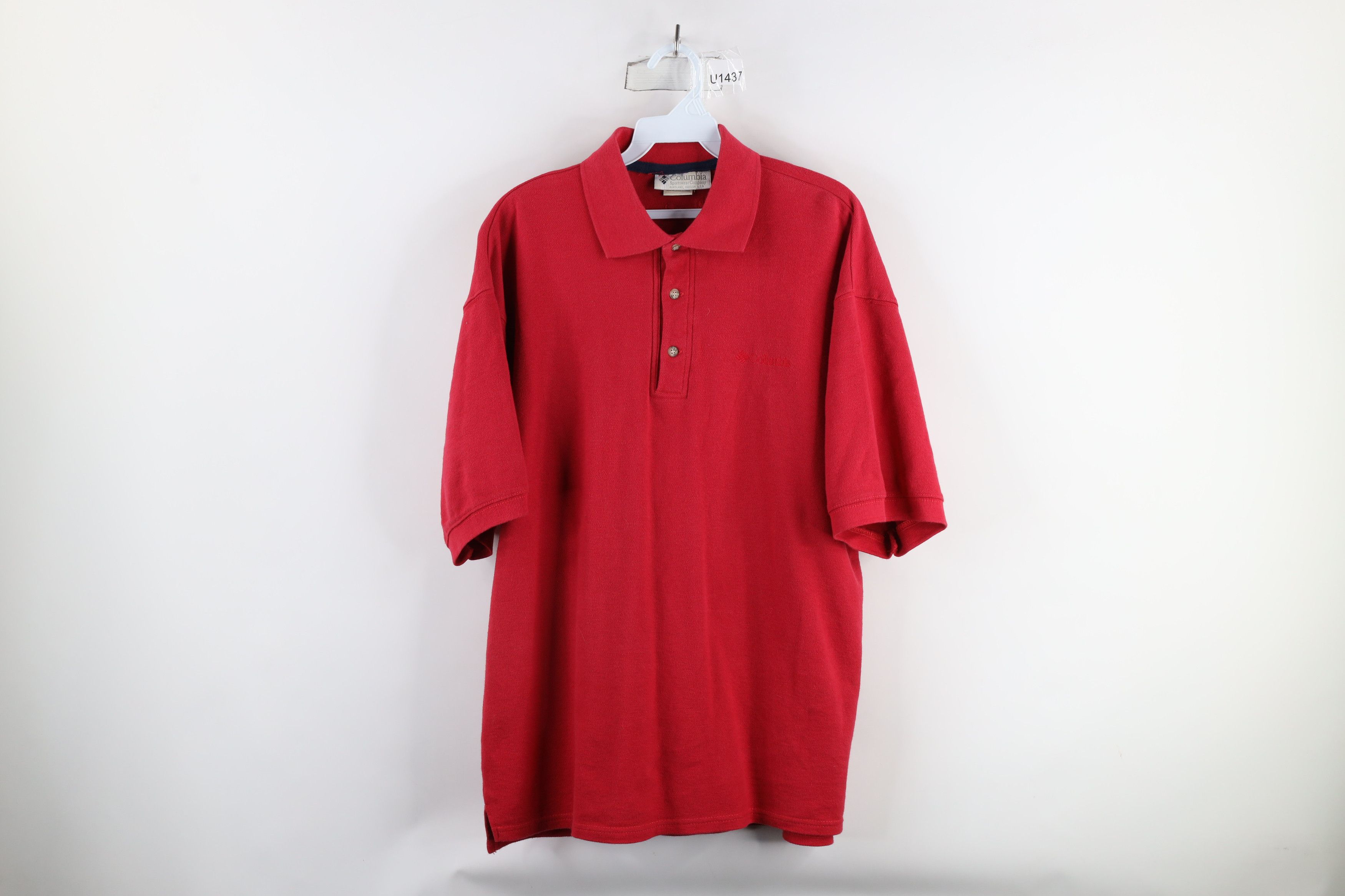 Columbia × Vintage Vintage 90s Columbia Spell Out Heavyweight Polo Shirt Red Size US M / EU 48-50 / 2 - 1 Thumbnail