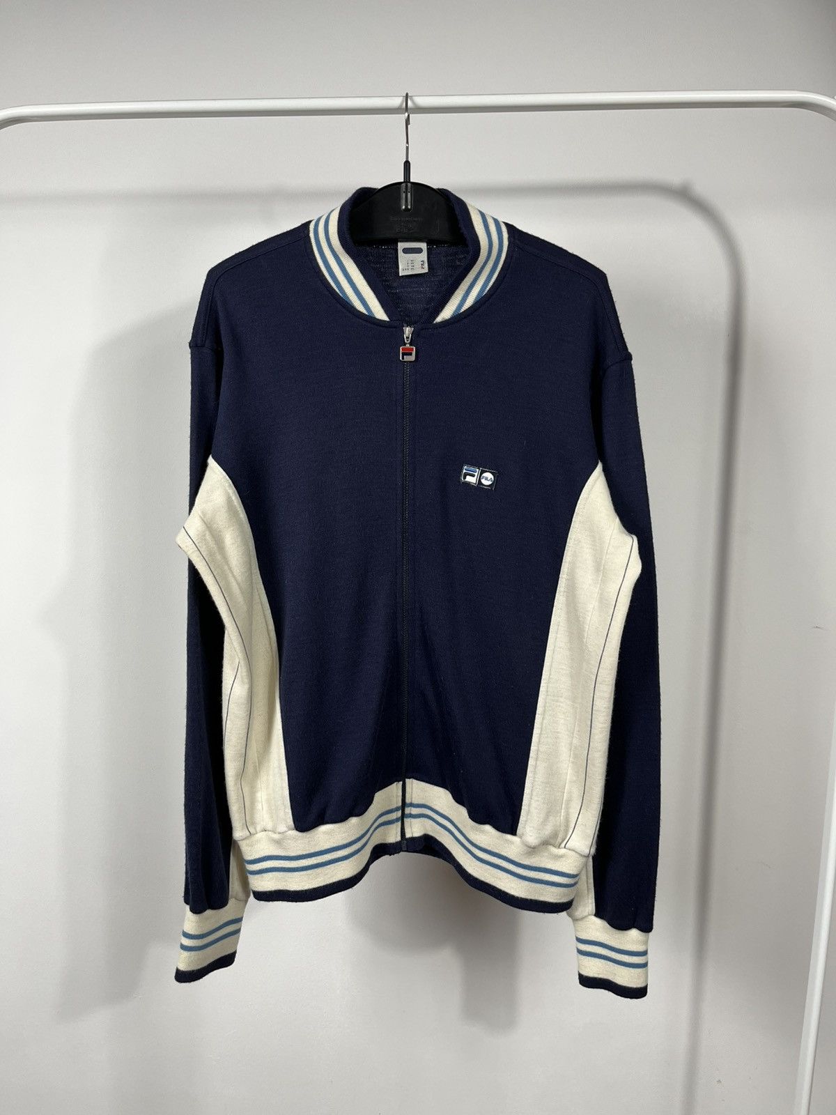Fila Fila Vintage Wool Full Zip Navy Cream Track Jacket Size L Size US L / EU 52-54 / 3 - 1 Thumbnail