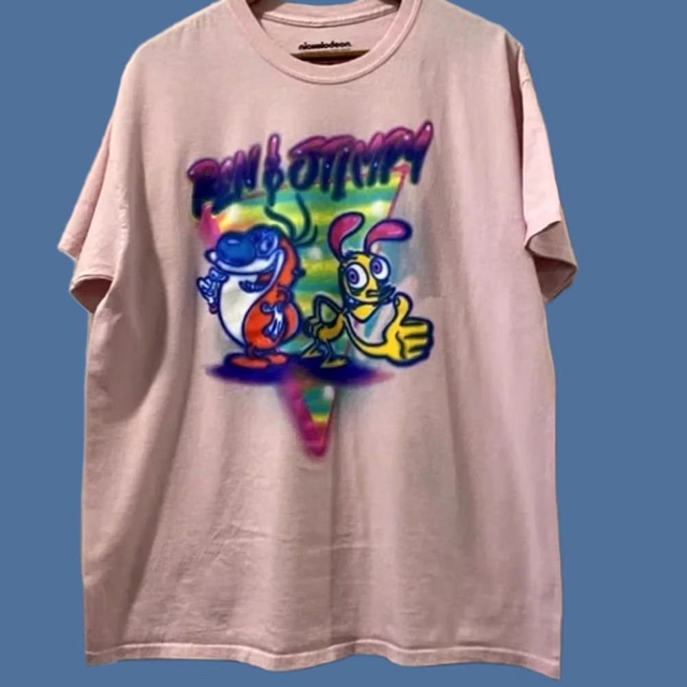 Nickelodeon Nickelodeon Ren and Stimpy Shirt Mens Large Short Sleeve Crewneck Graphic Pink Size US L / EU 52-54 / 3 - 1 Thumbnail
