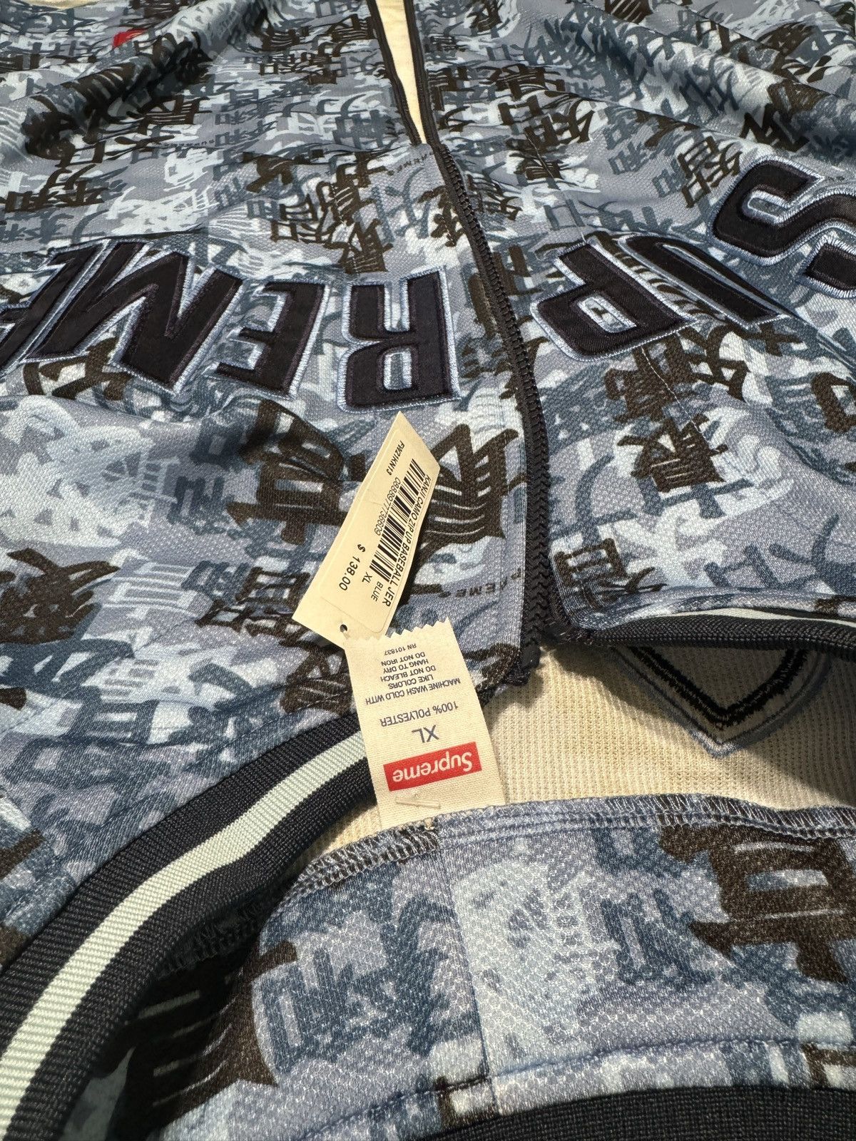 Supreme Supreme Kanji Camo Zip Up Baseball Jersey (BLUE) Size US XL / EU 56 / 4 - 5 Thumbnail