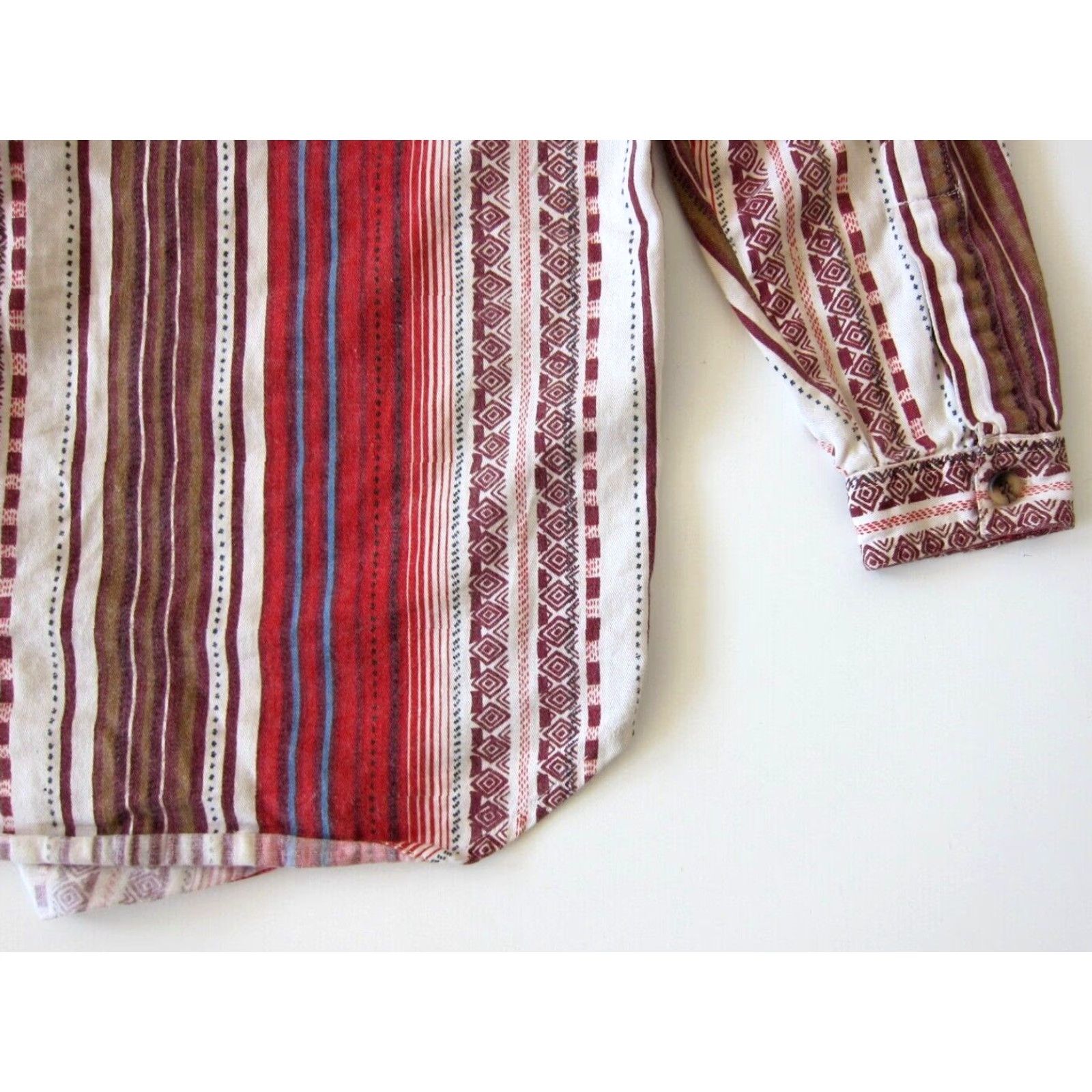 Vintage VINTAGE Short Circuit Blouse Stripe Long Sleeve Button 100% Cotton Red Brown Blue M-L Womens Size M / US 6-8 / IT 42-44 - 5 Thumbnail