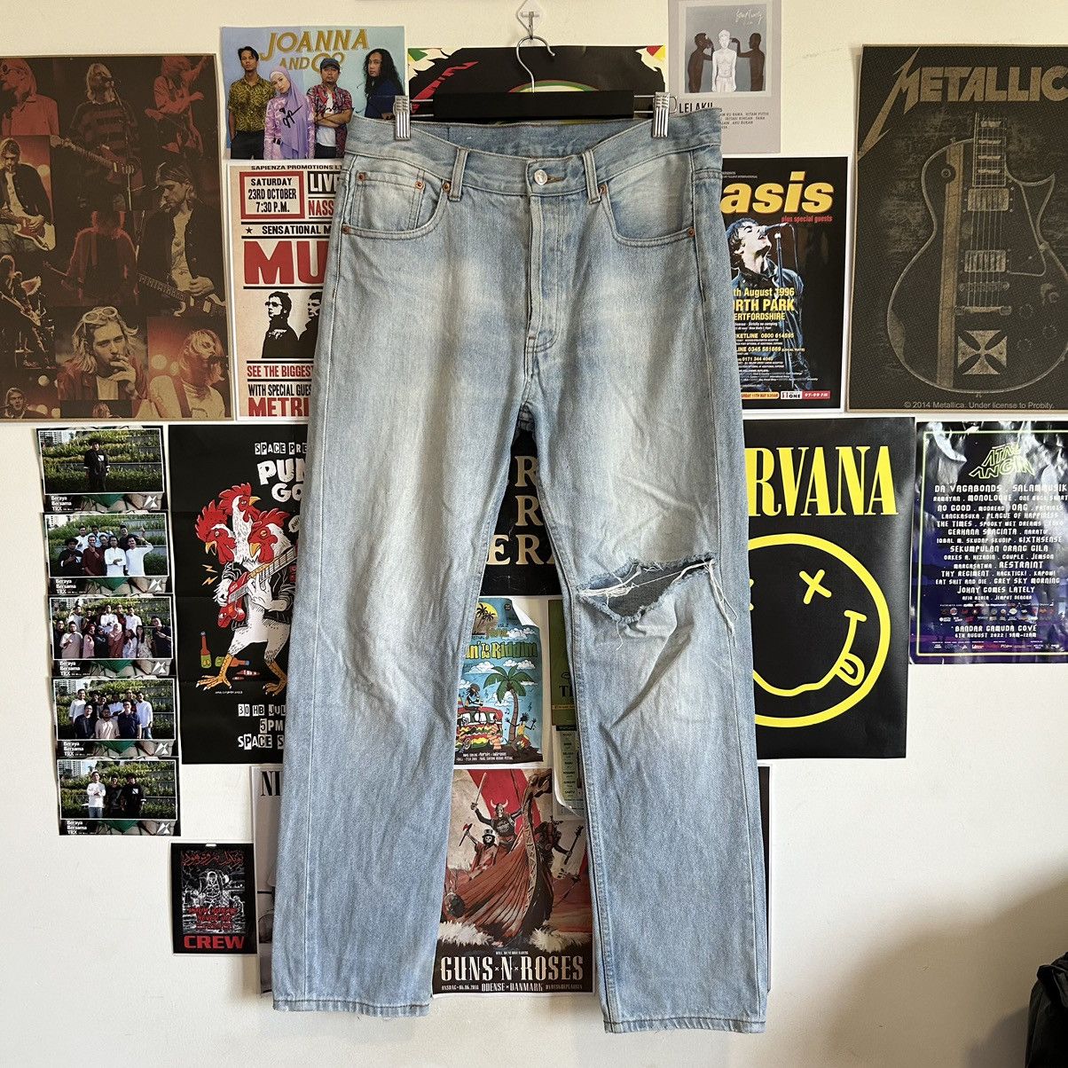 Vintage Vintage Örjan Andersson Blue Washed Distressed Denim Size US 35 - 1 Thumbnail
