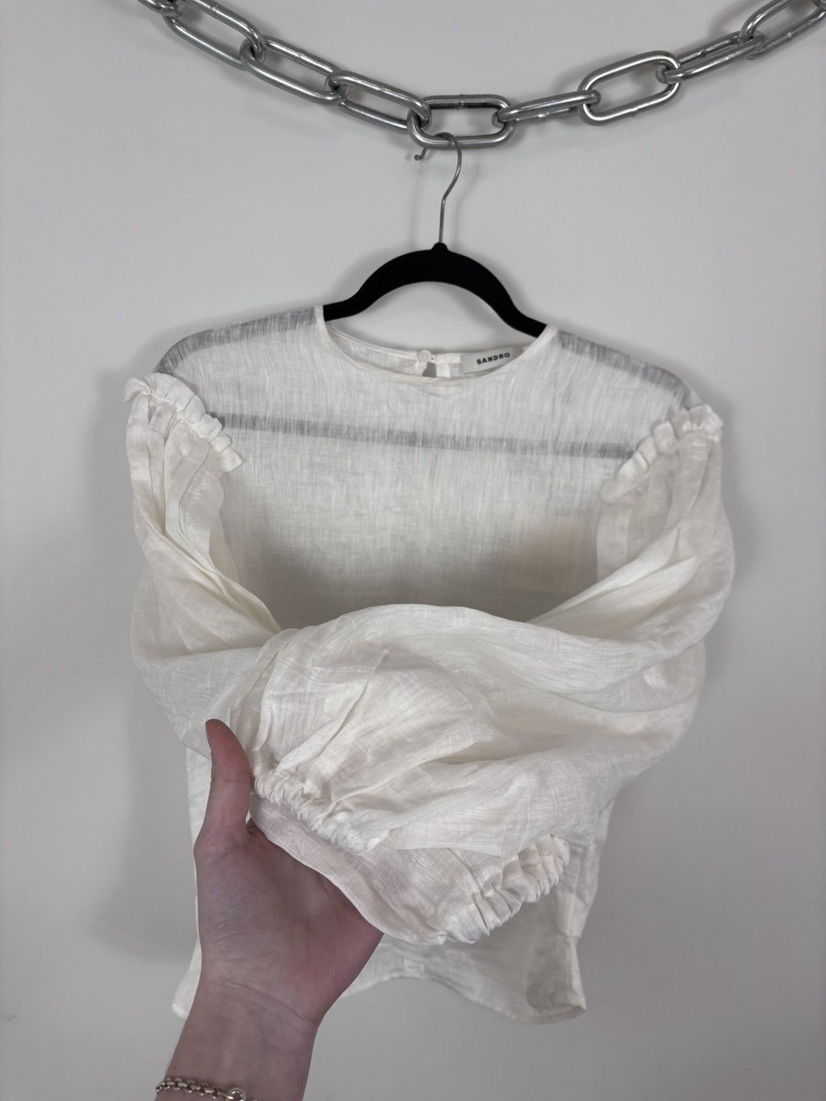 Sandro Sandro NWT Women’s White Babydoll Linen Blend Blouse Top Size S / US 4 / IT 40 - 6 Thumbnail