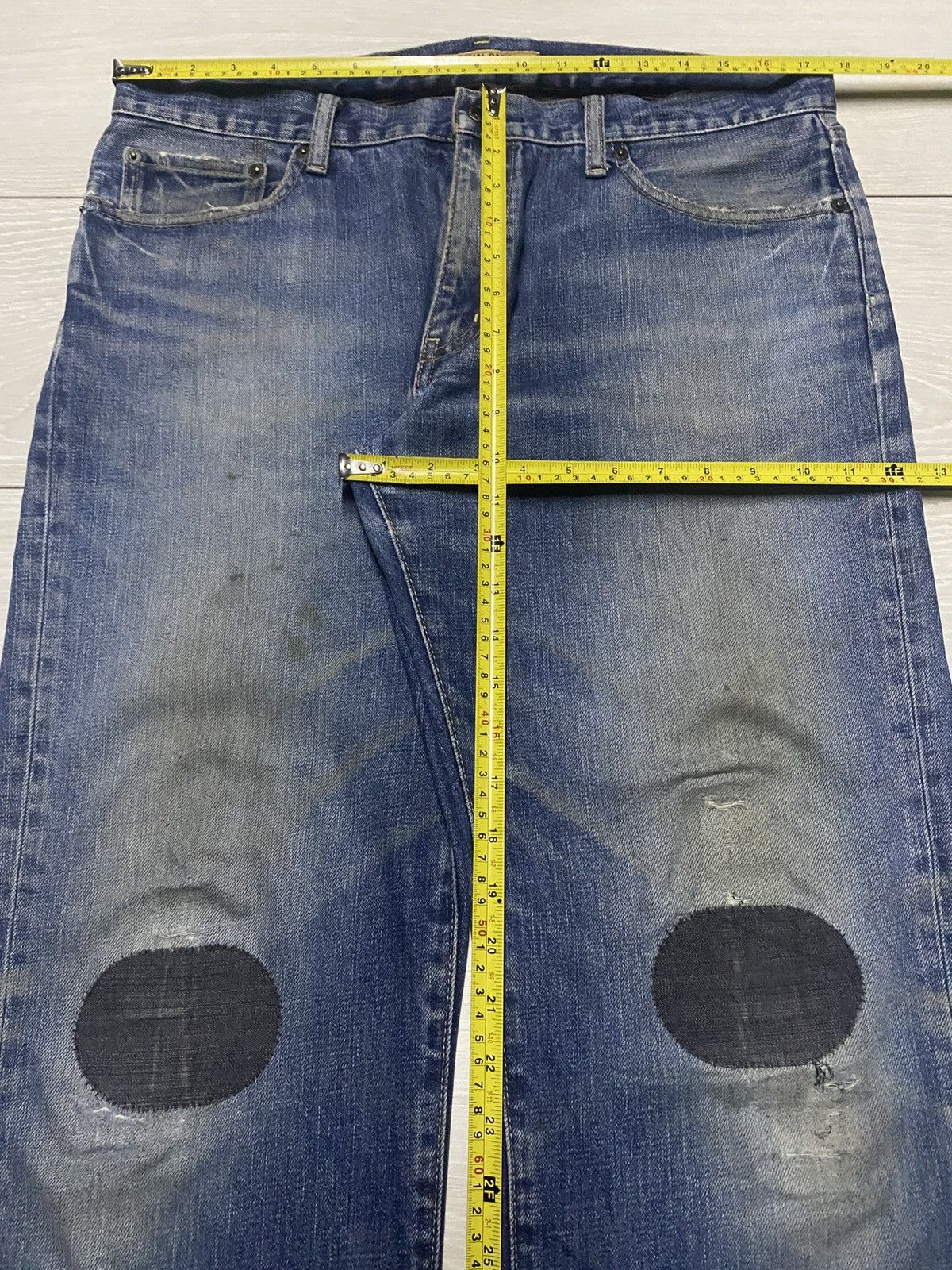 Engineered Garments × Uniqlo Vintage Uniqlo S002 Blue Wash Patches Distressed Loose Jeans Size US 35 - 14 Thumbnail