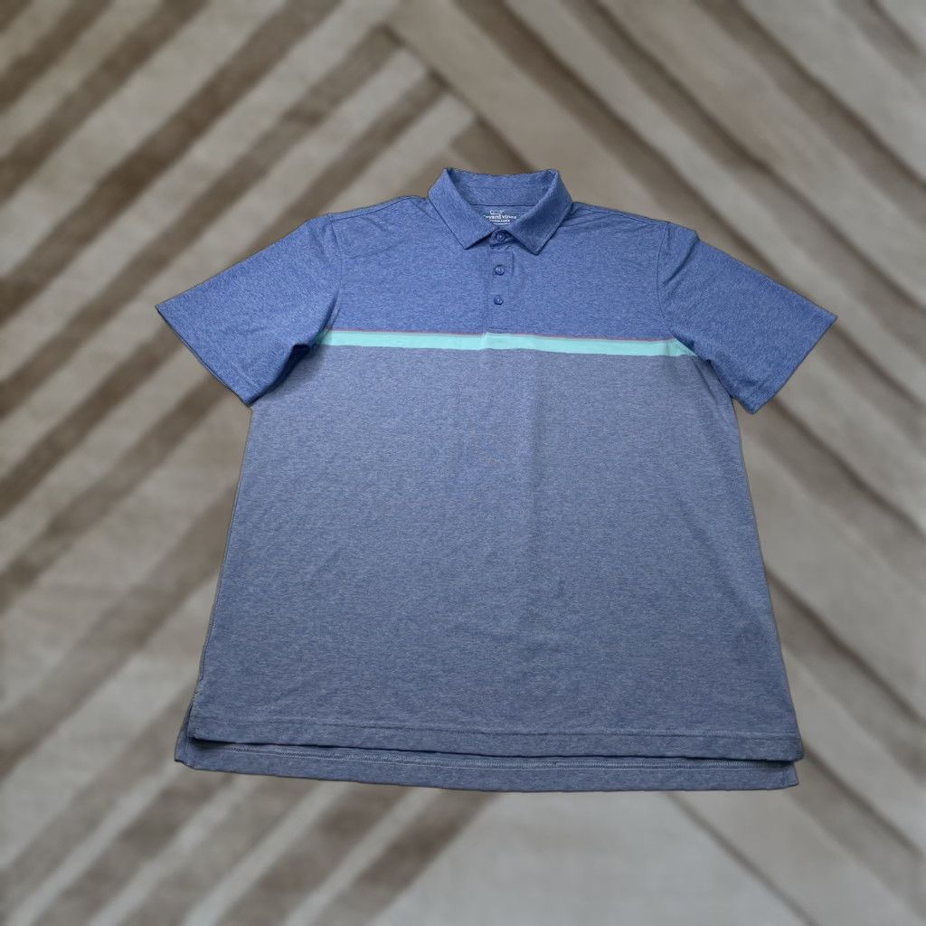 Vineyard Vines Vineyard Vines Performance Polo Mens Large Blue Striped Stretch Golf Shirt Size US L / EU 52-54 / 3 - 1 Thumbnail