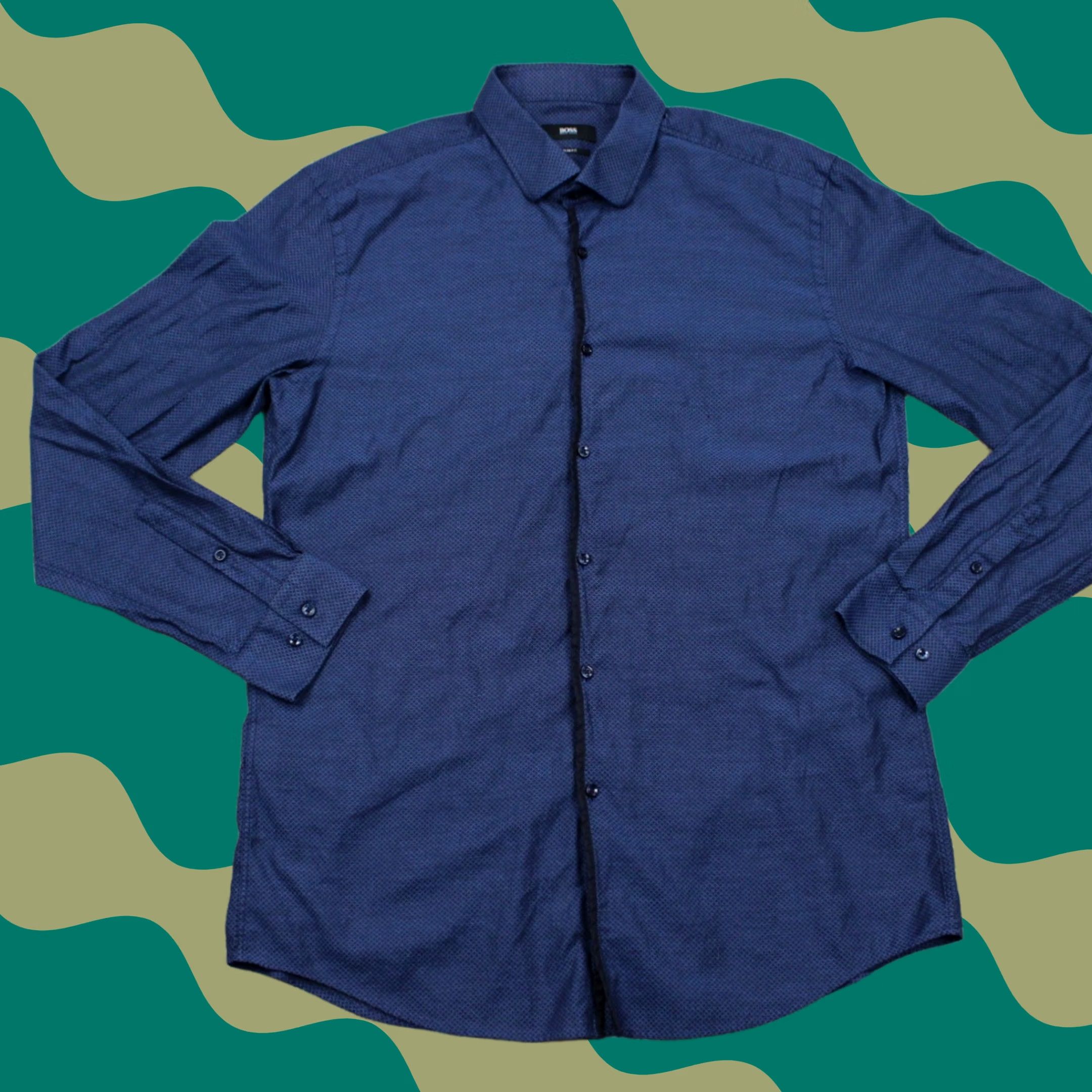 Hugo Boss HUGO BOSS Shirt Mens 17, 43 Blue Check Cotton L/S Button Dress Shirt Size US XL / EU 56 / 4 - 1 Thumbnail