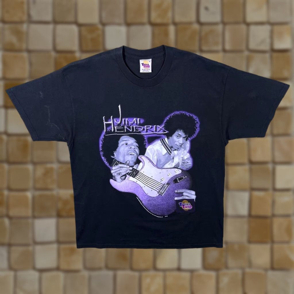 Vintage VINTAGE Touch Tone Jimi Hendrix Wild Oats Blues Hard Rock Band T-Shirt XL Mens Black Graphic Print Front 1997 Decade 90s Size US XL / EU 56 / 4 - 1 Thumbnail