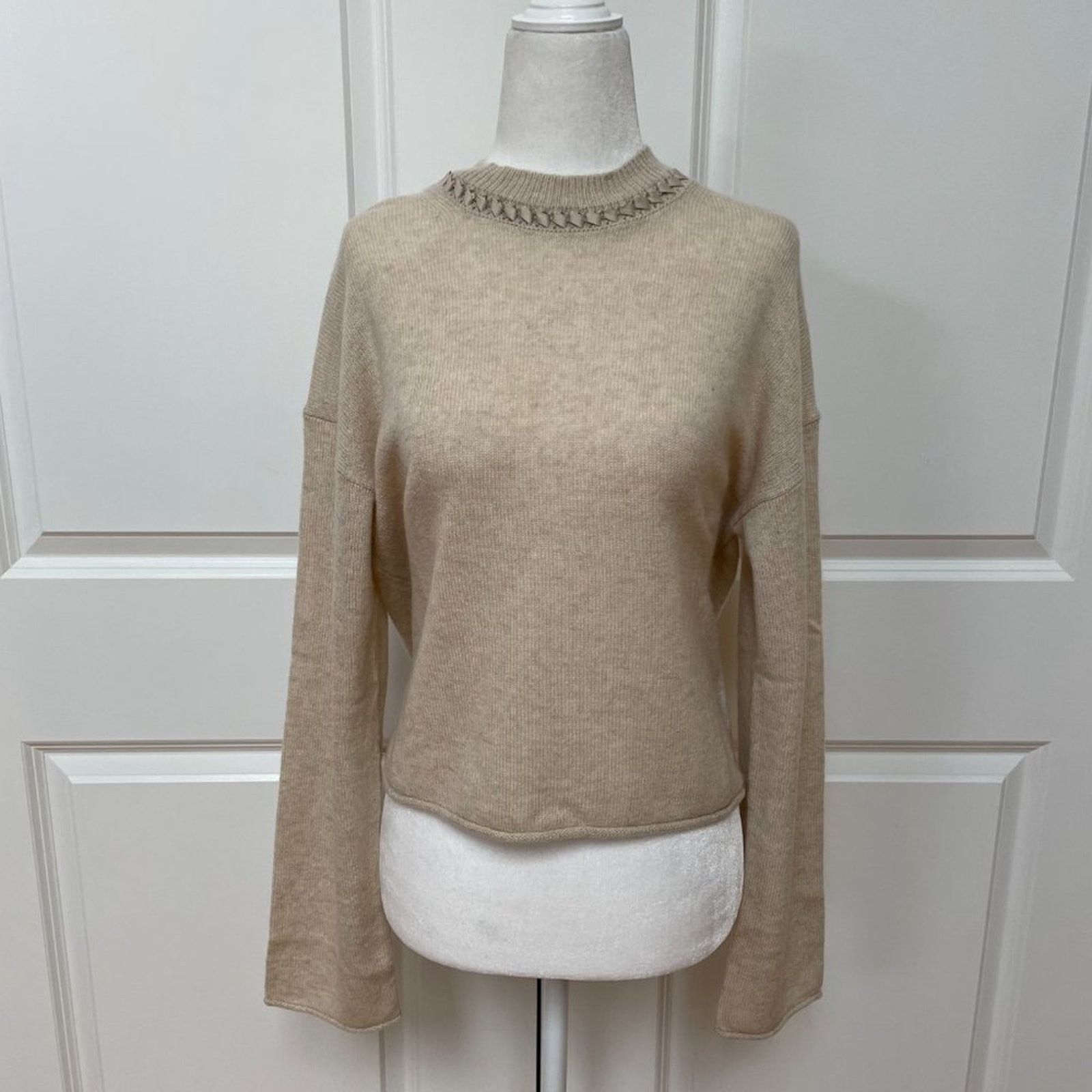 Theory Ribbon-Trim Cropped Sweater in Cashmere from TheoryEcru Size S / US 4 / IT 40 - 1 Thumbnail
