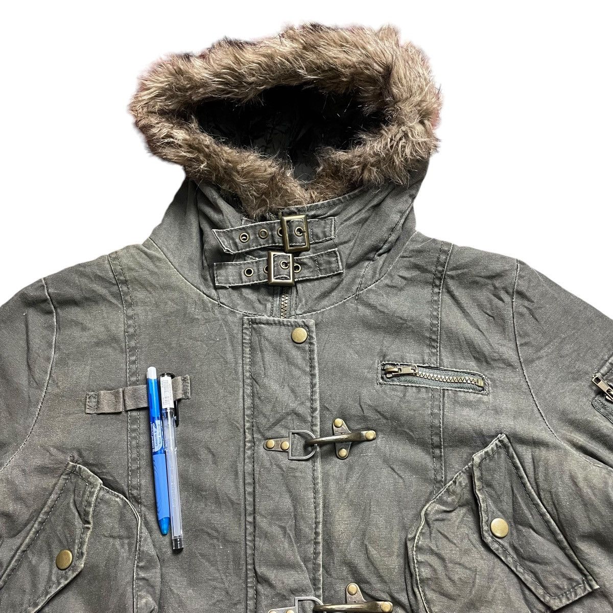 14th Addiction × Japanese Brand × Le Grande Bleu (L.G.B.) 🇯🇵 CRAZY ANGEL MULTIPOCKET BONDAGE FUR HOODIE JACKET Size US XL / EU 56 / 4 - 13 Thumbnail