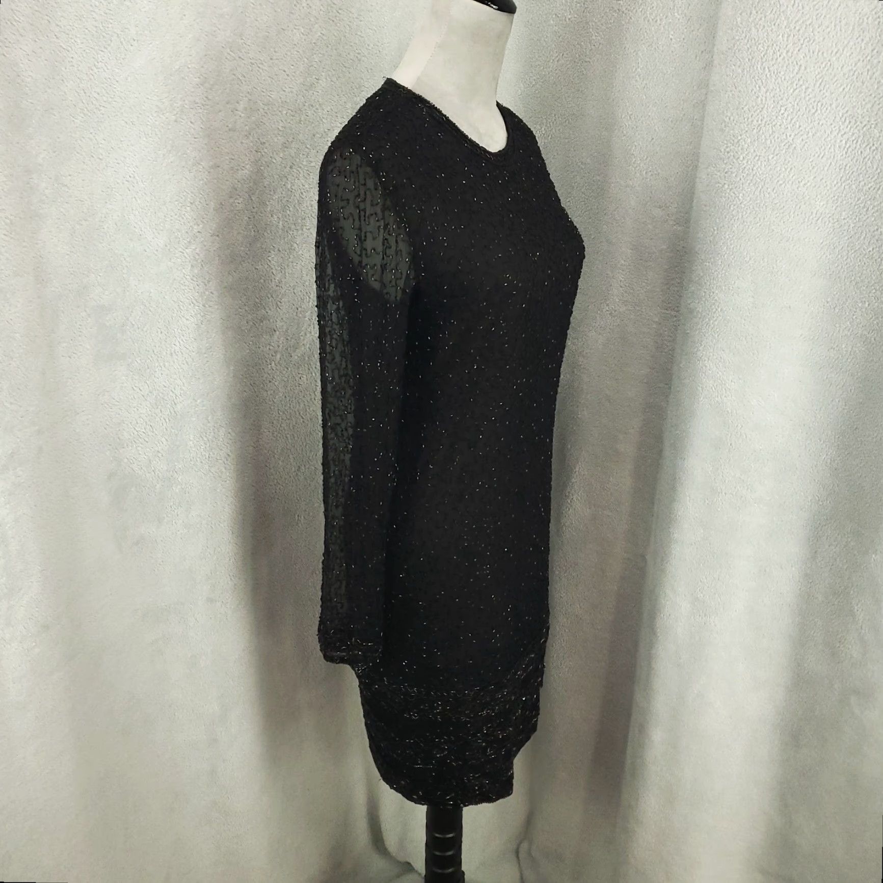 Vintage Brilliante By JA Dress Womens Small Black Silk Bead Sheer Zip Evening Cocktail Size S / US 4 / IT 40 - 2 Thumbnail