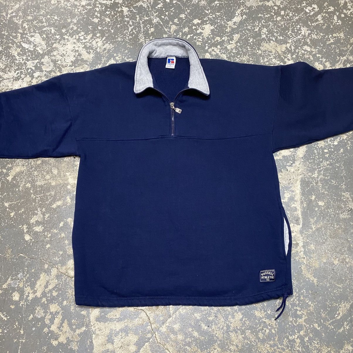Russell Athletic × Vintage Vintage Russell Athletic Navy Blank 1/4 Zip Crewneck USA Size US XL / EU 56 / 4 - 3 Thumbnail