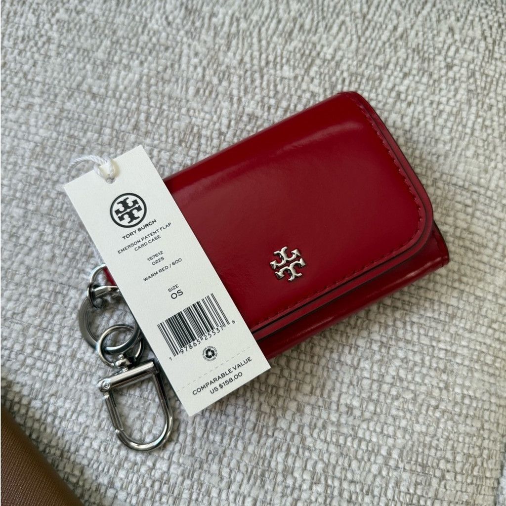 Tory Burch New TORY BURCH EMERSON PATENT FLAP CARD CASE WARM RED Size ONE SIZE - 5 Thumbnail