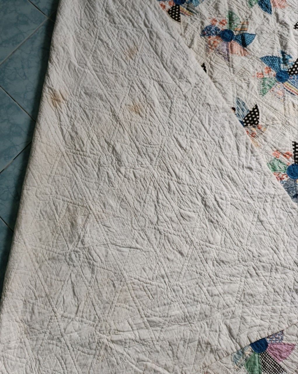 Vintage Early 40s Antique Flower Hand Stitch Patch Double Quilt. Size L / US 10 / IT 46 - 5 Thumbnail