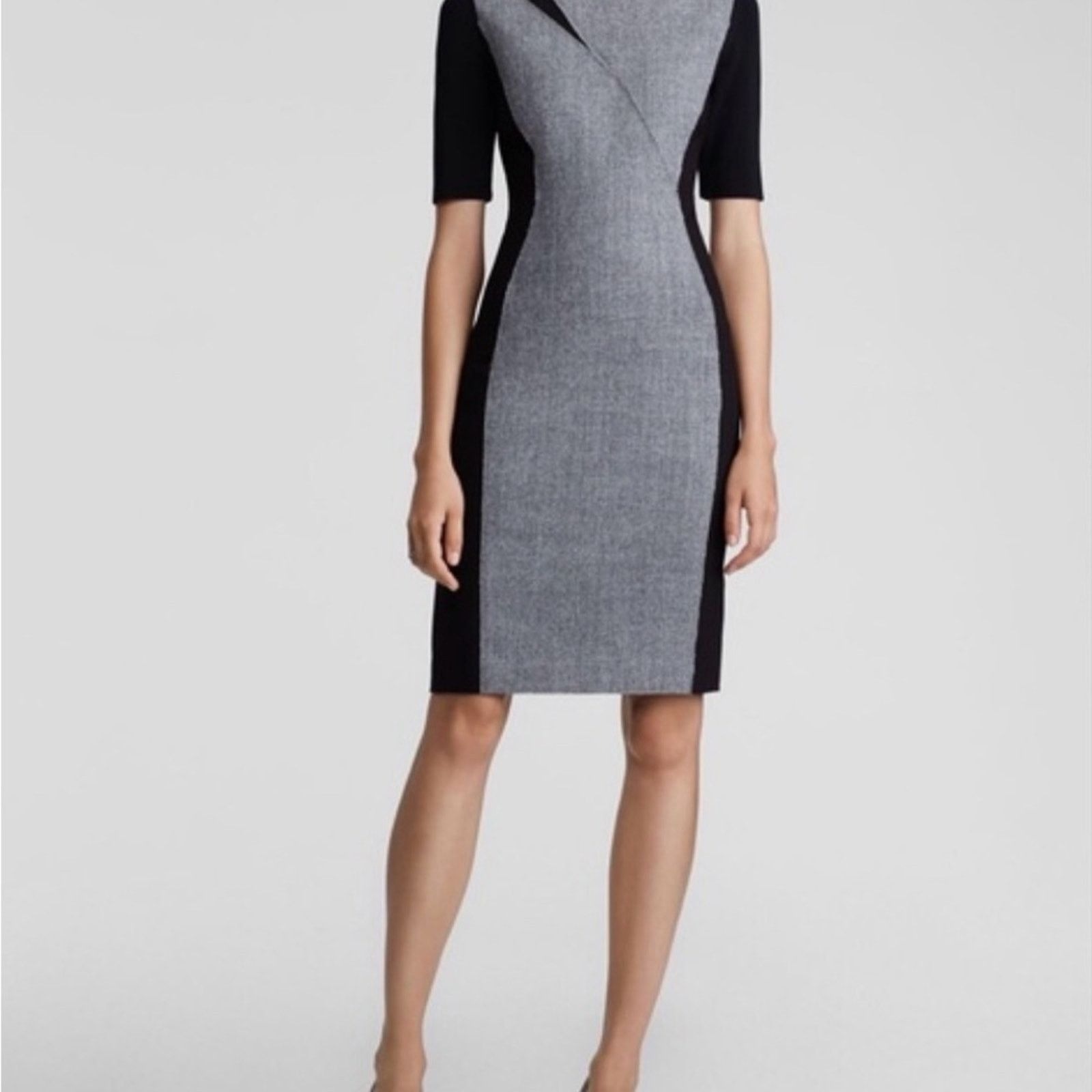 Elie Tahari Elie Tahari Axel Black Gray Sheath Dress Short Sleeve 10 Size L / US 10 / IT 46 - 13 Thumbnail