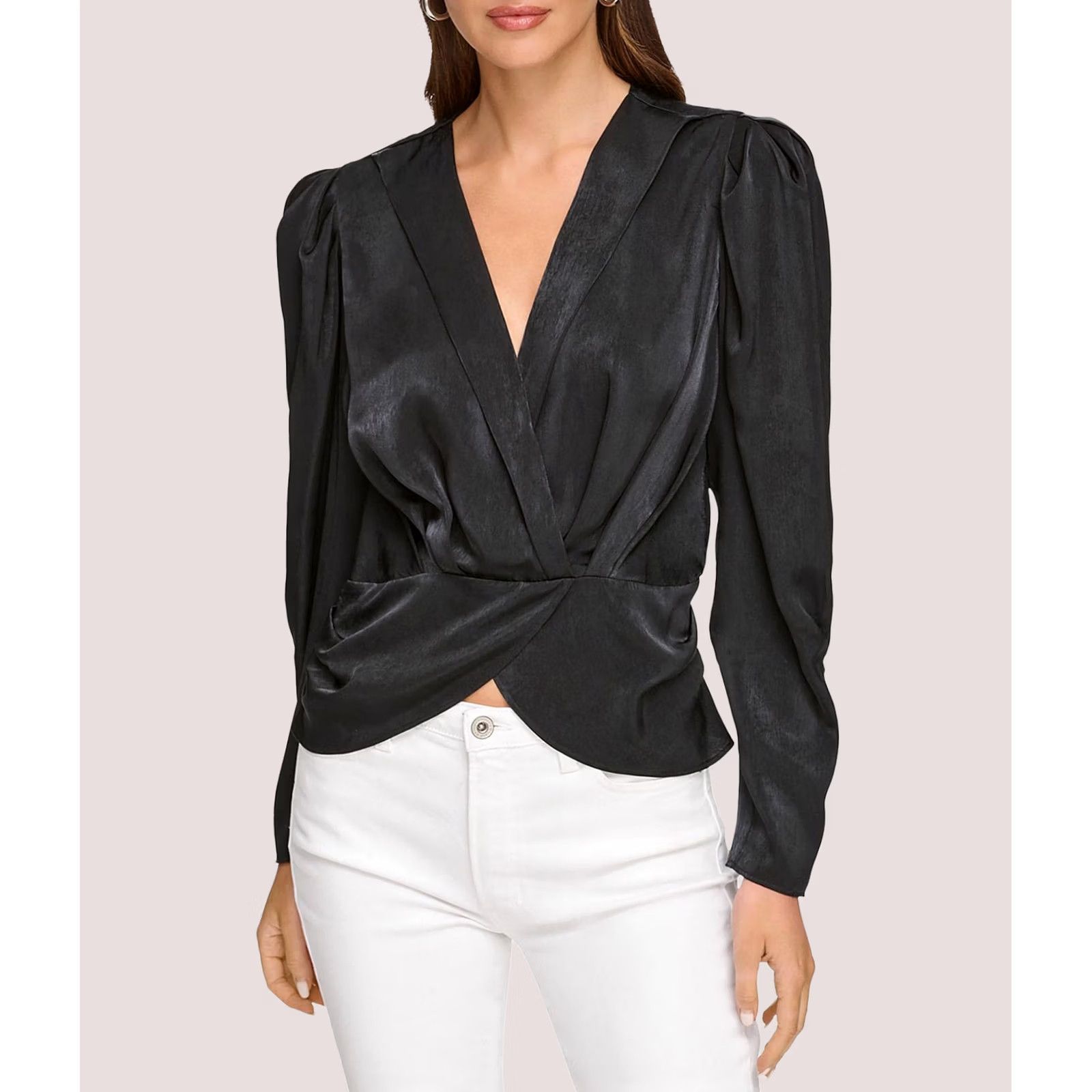 DKNY DKNY Womens Surplice Peplum Top Shell Blouse black S Size S / US 4 / IT 40 - 1 Thumbnail