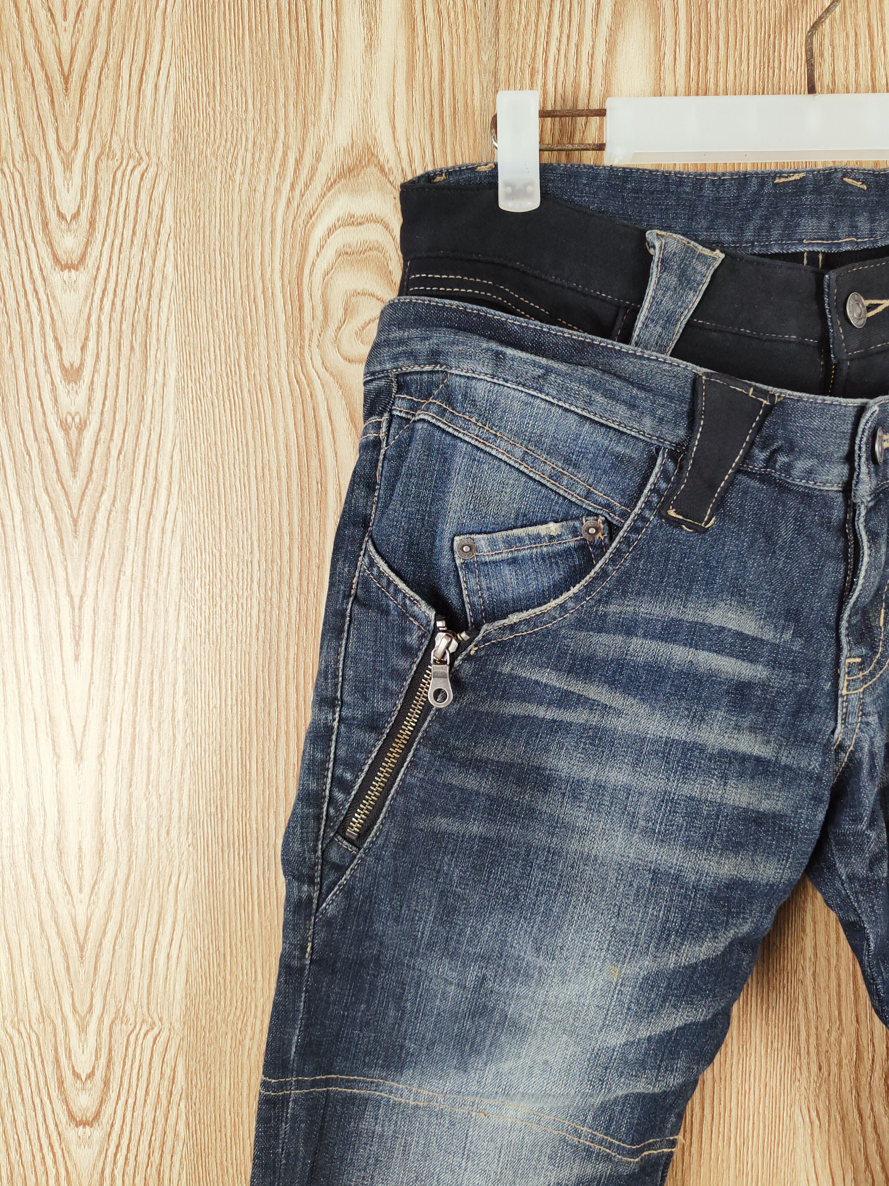 PPFM PPFM Dark Blue double waist Distressed Ripped Jeans #W382 Size US 32 / EU 48 - 4 Thumbnail