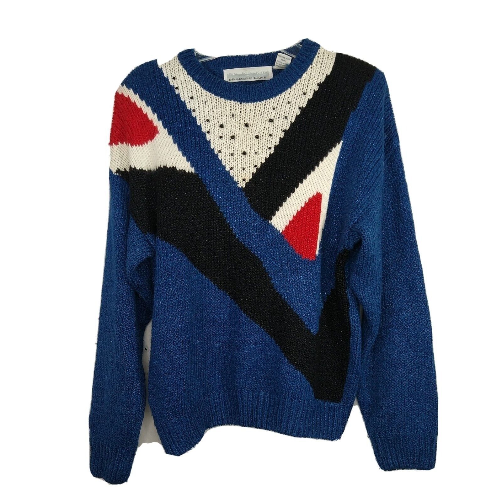 Vintage Vtg Bramble Lane Sweater Beaded Women Size L Blue Geometric Size L / US 10 / IT 46 - 1 Thumbnail