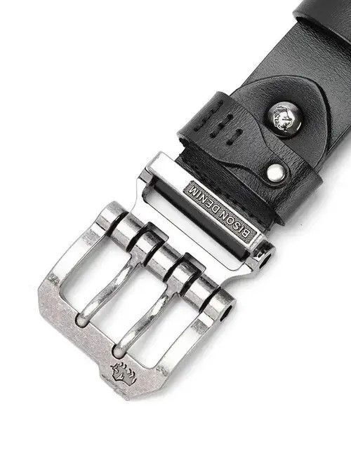 Teefury 120cm Length Bison Black Leather Belt Size ONE SIZE - 4 Thumbnail