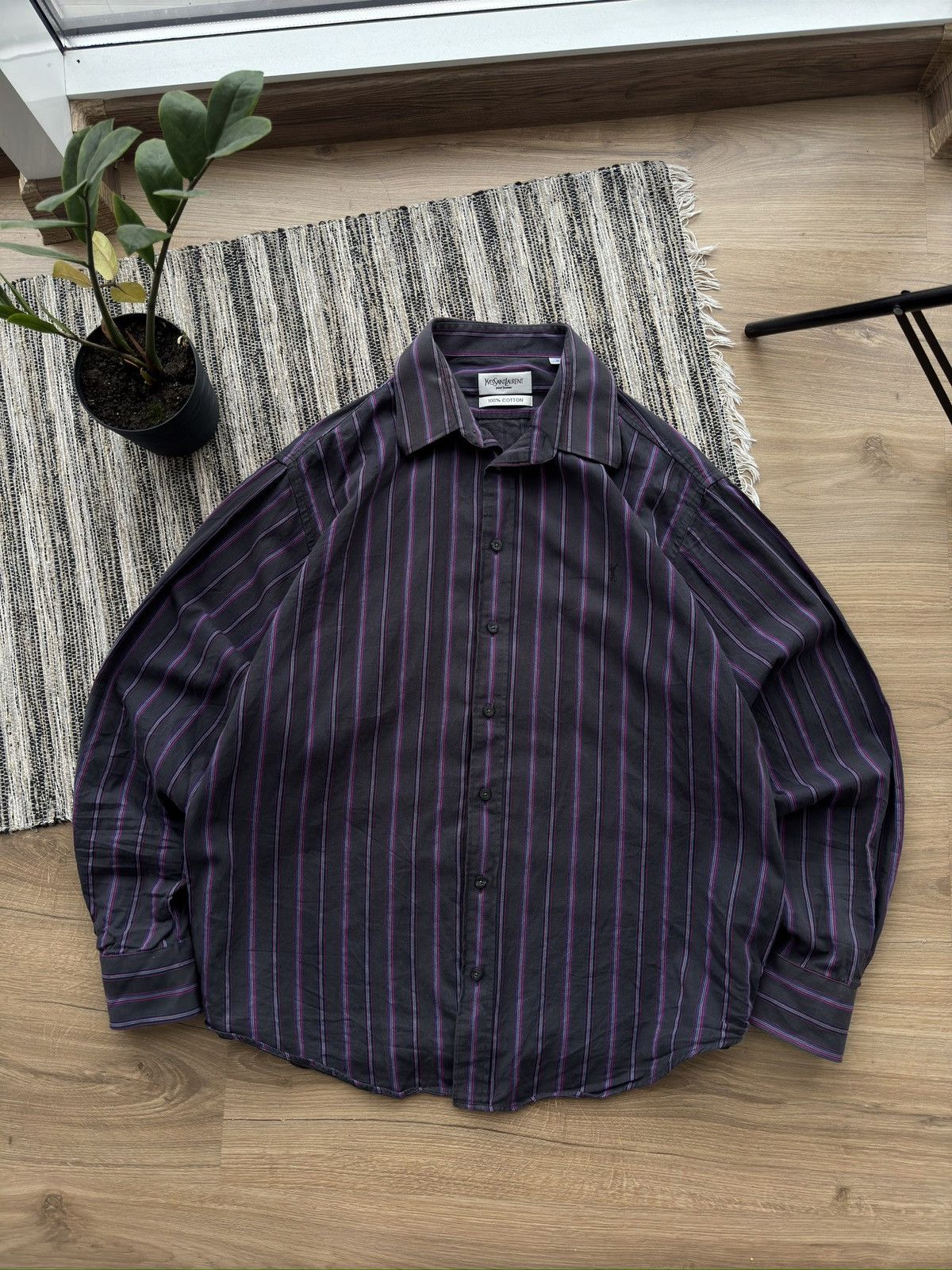 Other Vintage YSL Yves Saint Laurent Striped button up shirt Size US XL / EU 56 / 4 - 1 Thumbnail