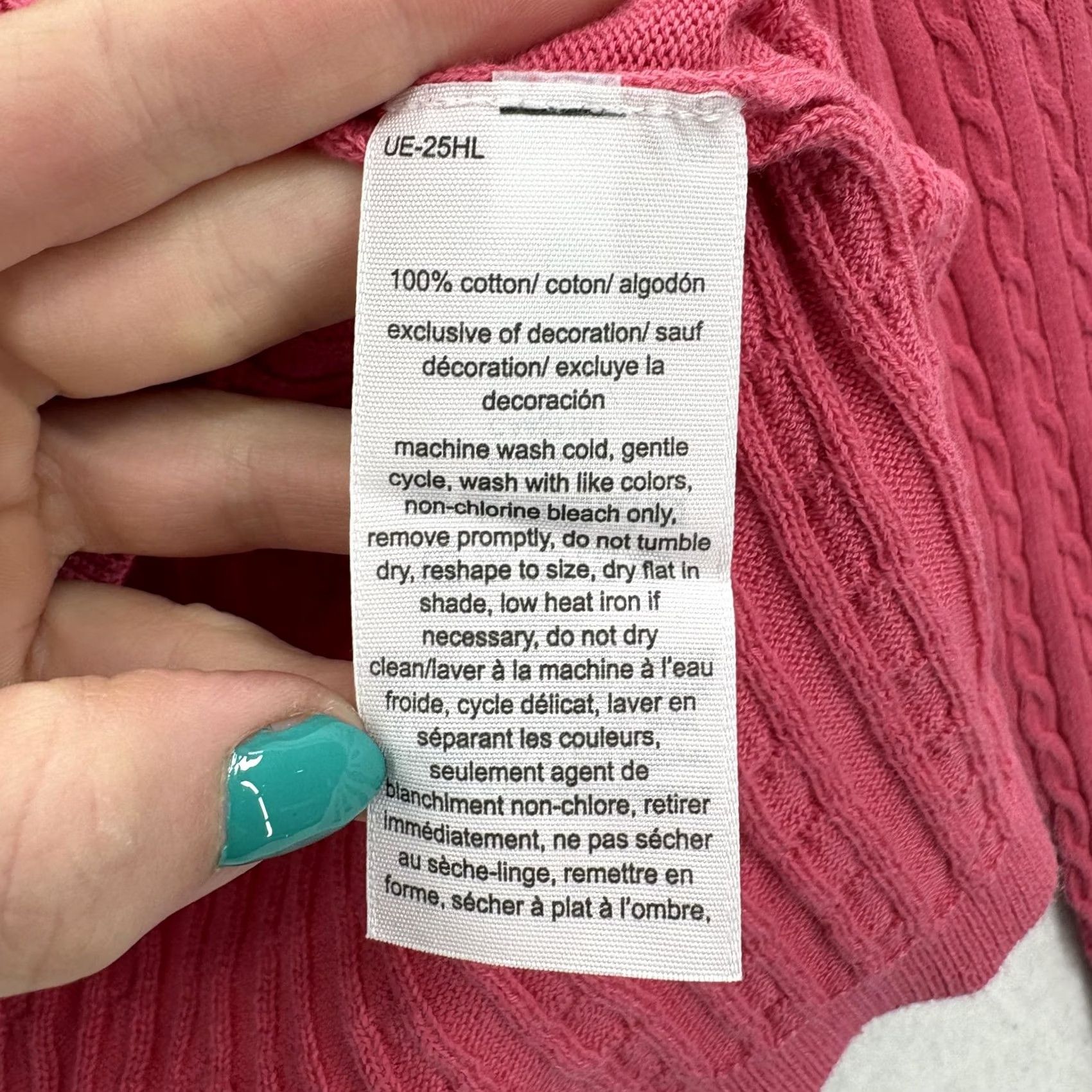Tommy Hilfiger Tommy Hilfiger Sweater Womens Small Pink 100% Cotton V Neck Cable Knit Pullover Size S / US 4 / IT 40 - 5 Thumbnail