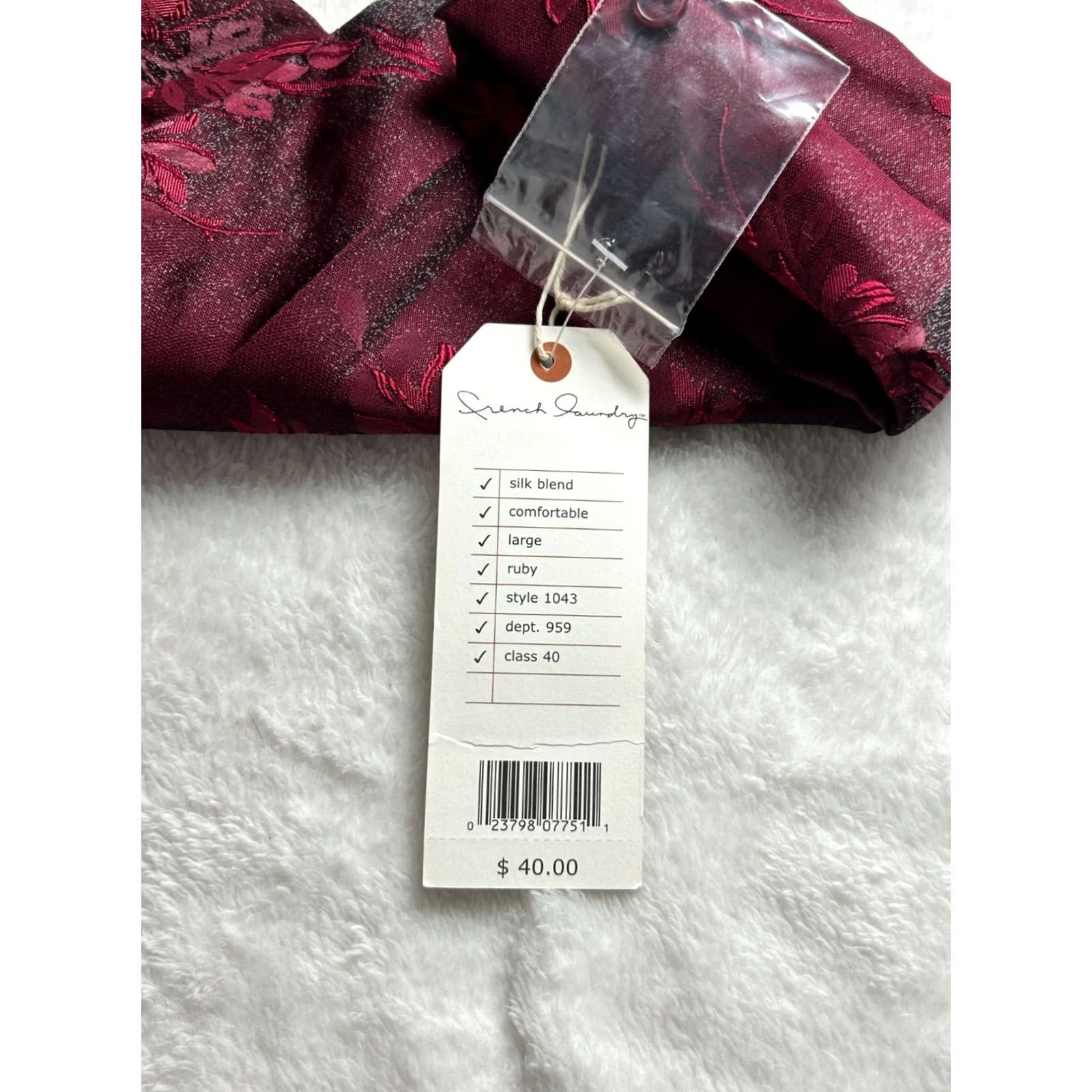 Vintage French Laundry Shirt Large Ruby Red Silk Blend Floral Dressy Button Up New Women Size L / US 10 / IT 46 - 5 Thumbnail