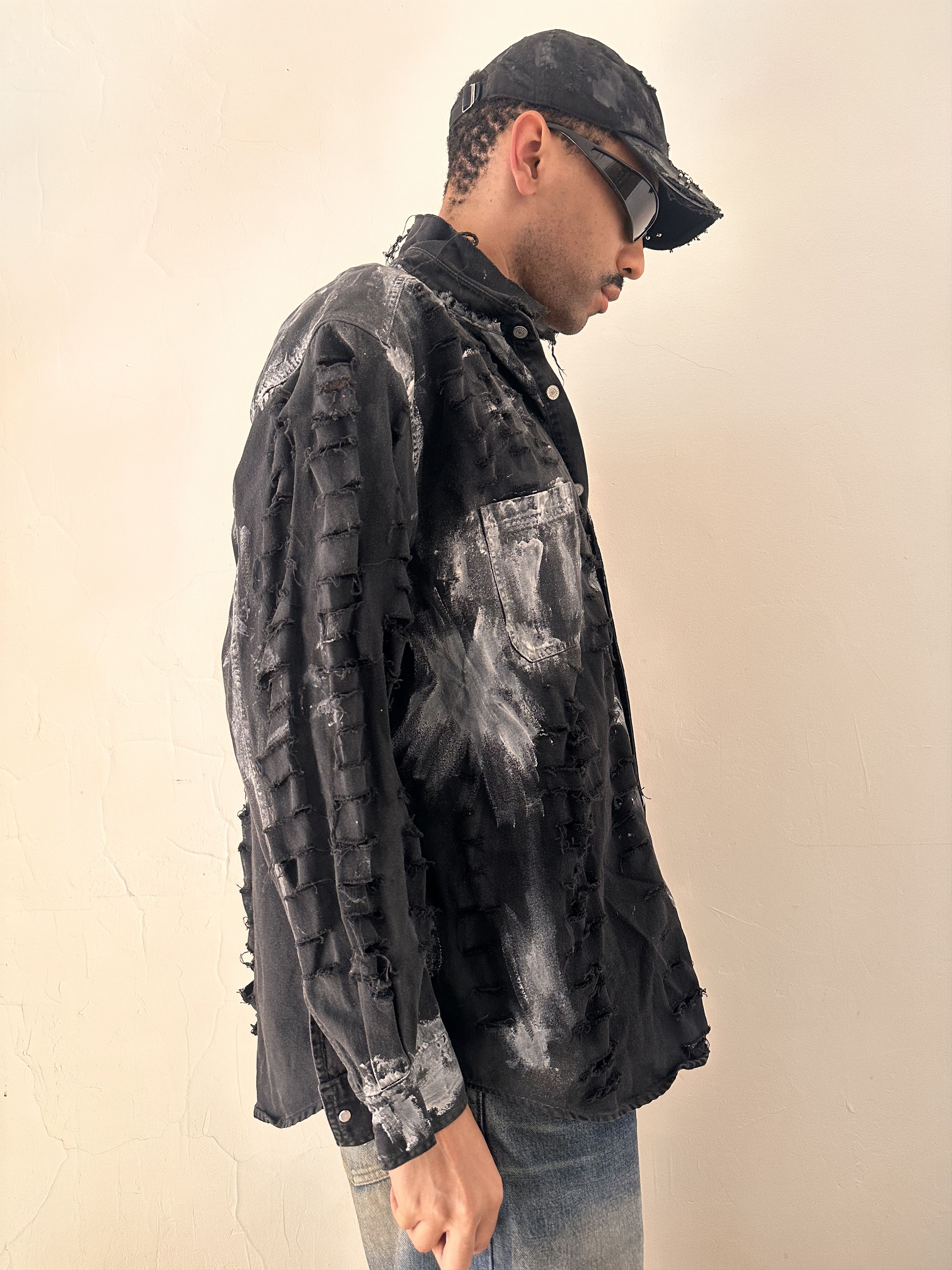Levi's ASTROBOI* x Levis Black Painted Denim Grunge Shirt - XL Size US XL / EU 56 / 4 - 3 Thumbnail