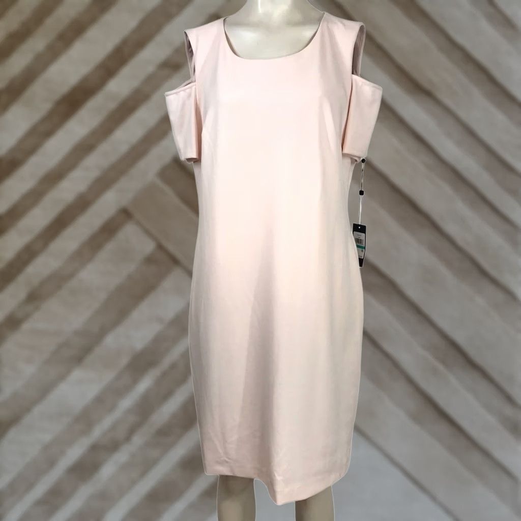 Tommy Hilfiger TOMMY HILFIGER PENCIL DRESS Pink WOMEN'S 16 ROUND NECK SHORT COLD SHOULDER Size 38" / US 16 / IT 52 - 1 Thumbnail